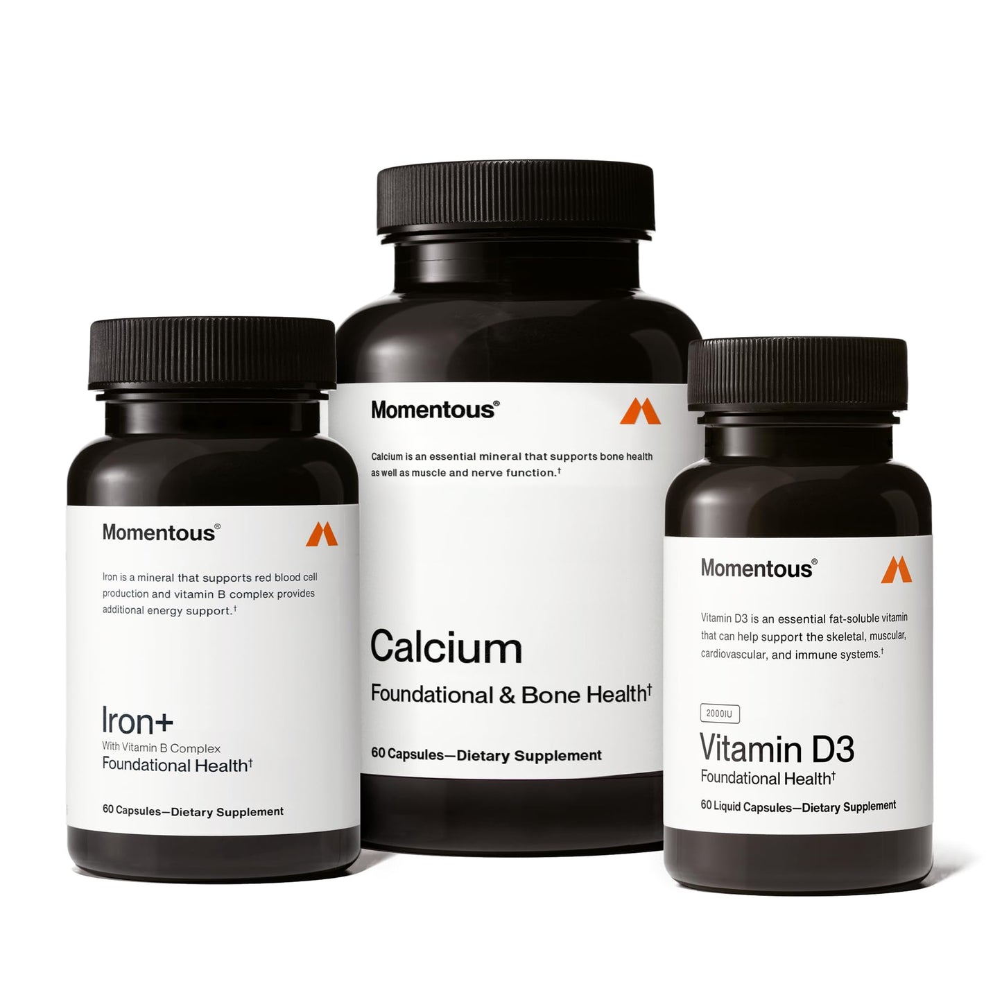 Momentous The Women's Three Bundle Iron+, Calcium, & Vitamin D3 (2,000 IU) Capsules, 3-Pack