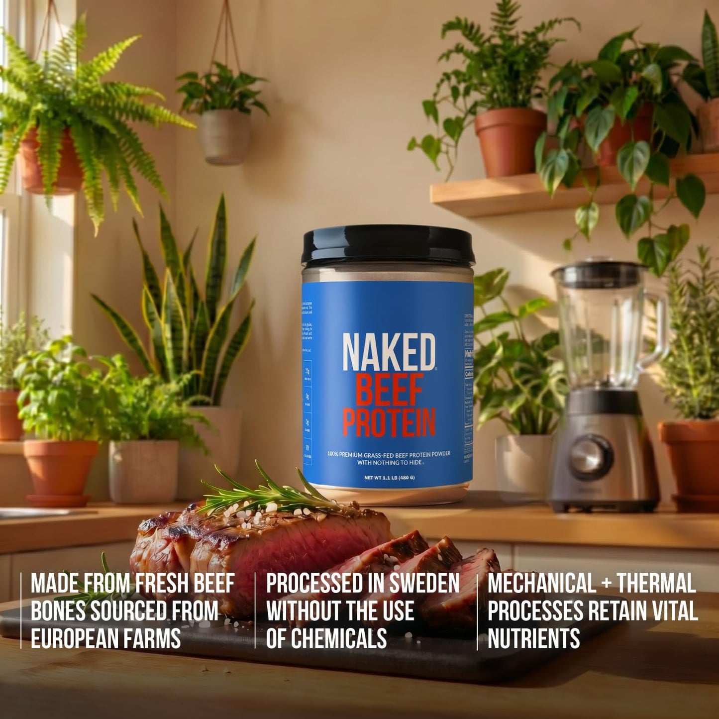 NAKED Beef Protein Isolate Powder - Grass Fed European Beef Bones, 21g Protein, 0g Carbs, Collagen, Amino Acids, Dairy Free, No Artificial Ingredients, Paleo Keto Carnivore Friendly, Unflavored - 17.9 oz