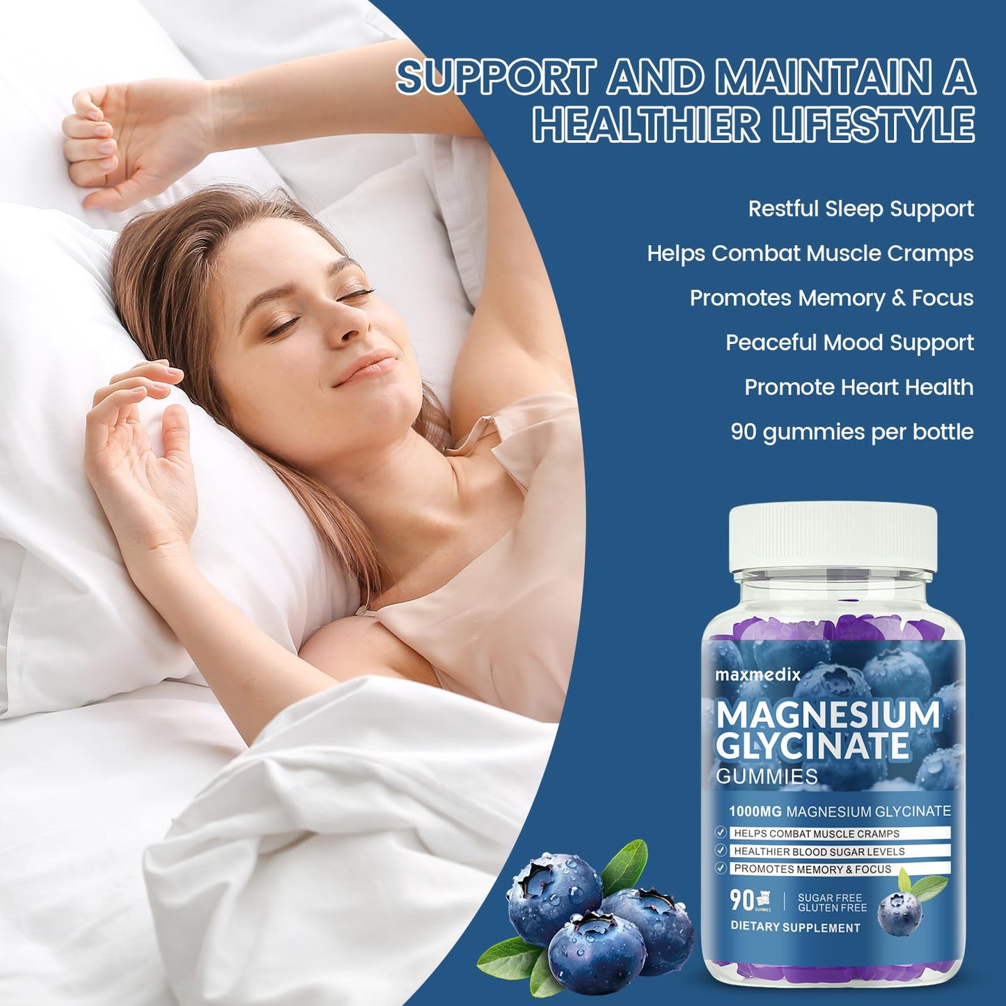 maxmedix Magnesium Glycinate Gummies 1000mg, 90 Count, Blueberry