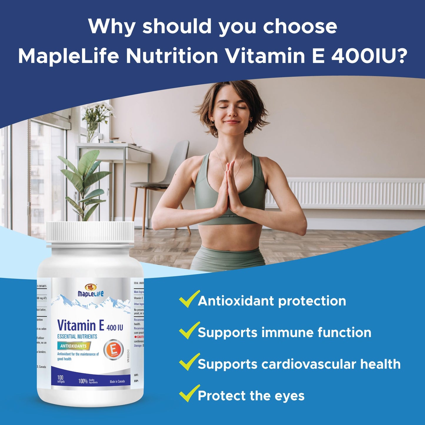 MapleLife Vitamin E 400IU Natural Softgels, 100 Count