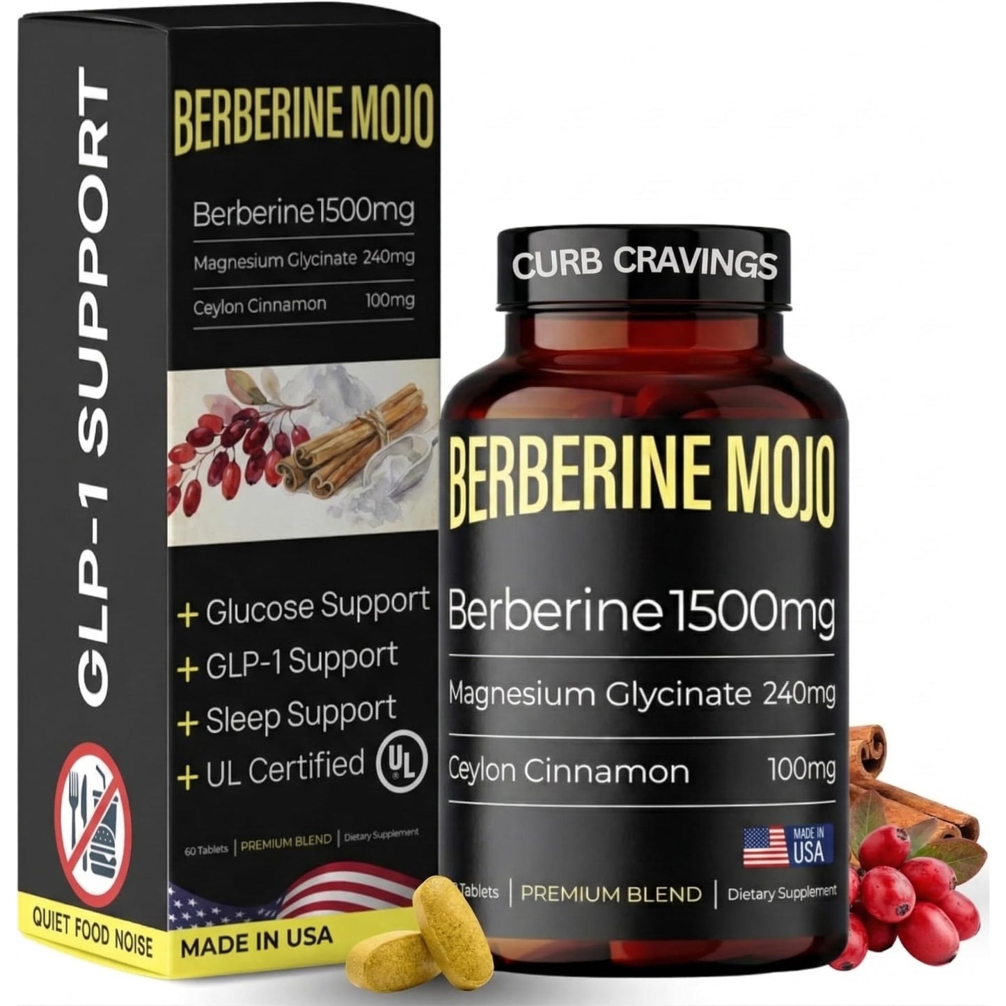 Berberine Mojo Berberine 1500mg Supplement with GLP-1 Support, 1 Tablet