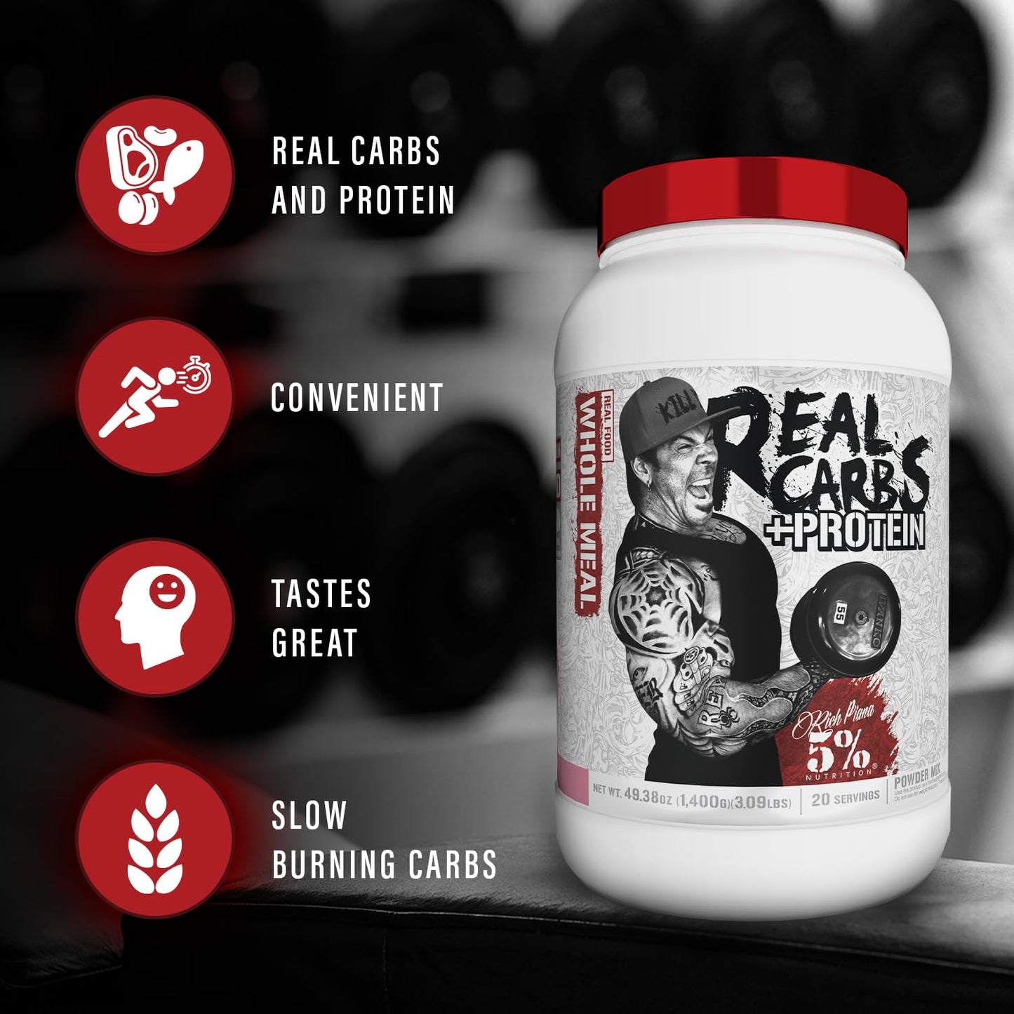 5% Nutrition Real Carbs + Protein Clean Mass Gainer Protein Powder, 20 Servings