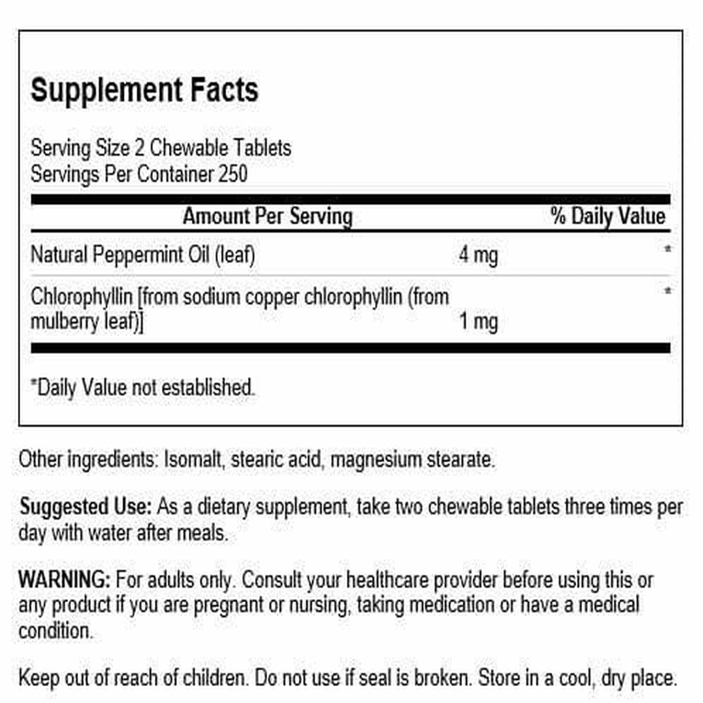 Swanson Chlorophyllin & Mint Tablets, 500 Count