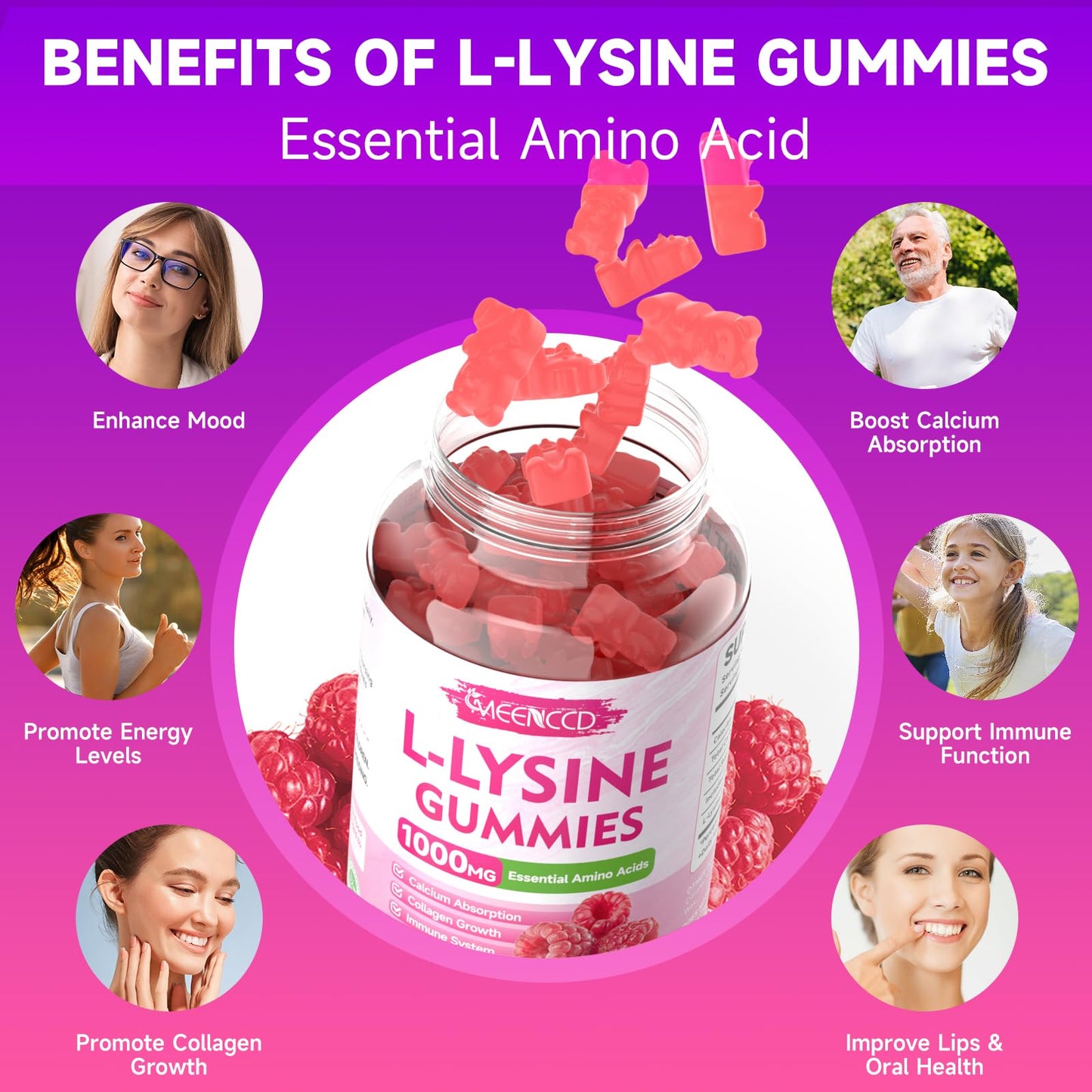 MEENCCD L-Lysine 1000mg Gummies 120 Count