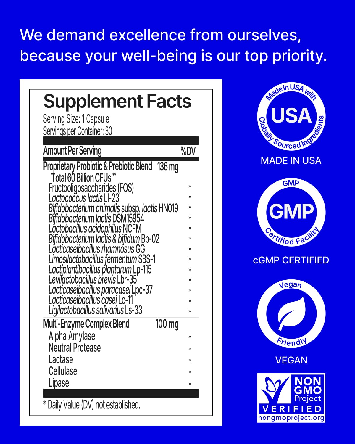 WonderBiotics Probiotics for Gut Health 60 Billion CFU - 12 Strains with Digestive Enzymes Capsule 30 Count