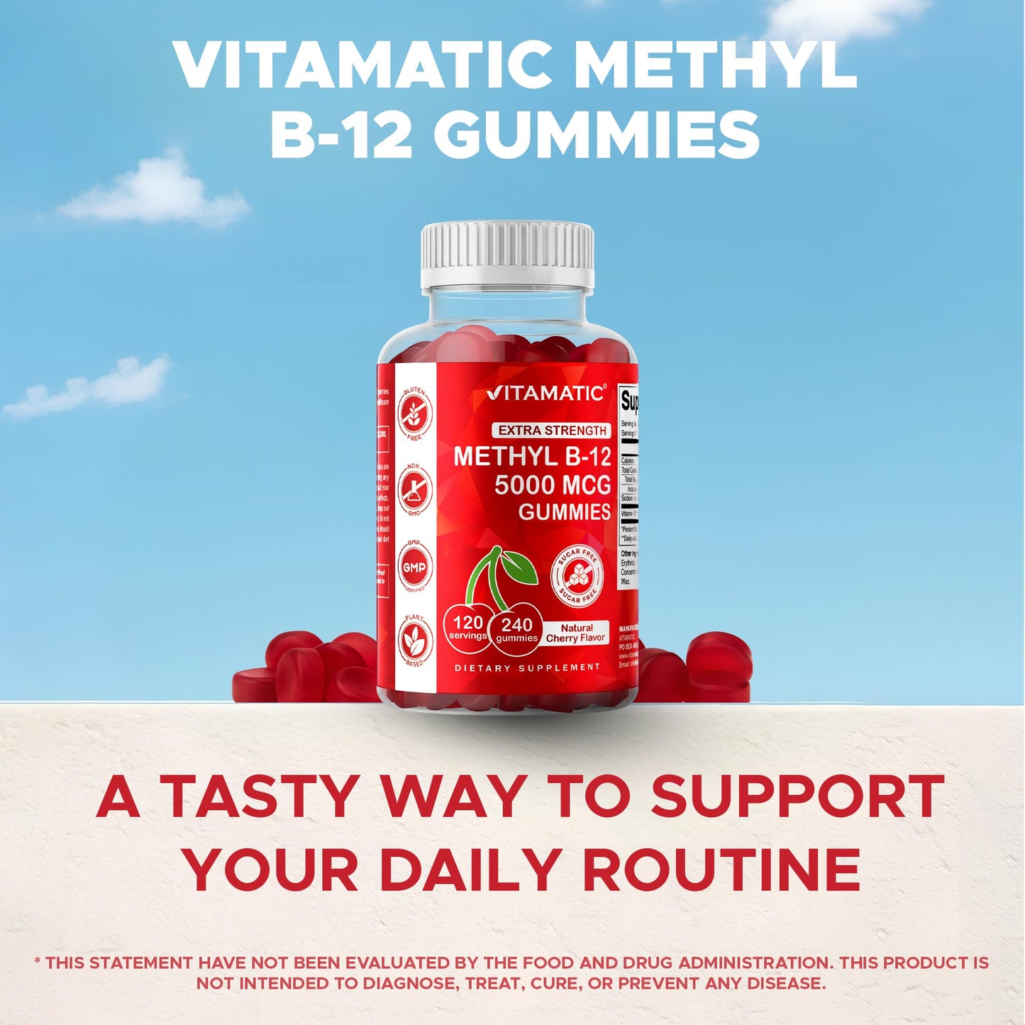 Vitamatic Extra Strength Vitamin B12 5000 mcg (Methyl B12) Gummies - 240 Count