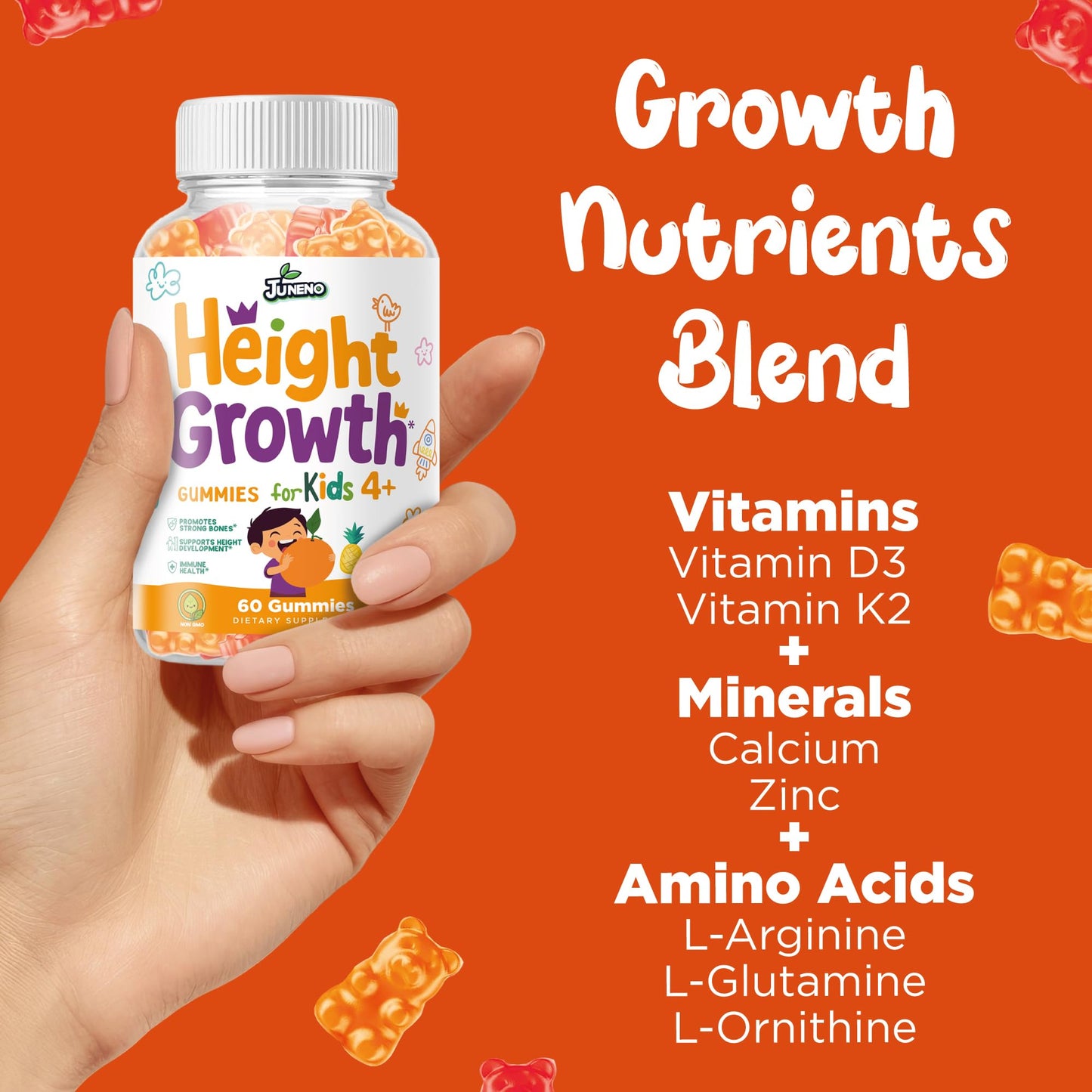 Juneno Height Growth Vitamins Gummies, 60 Count
