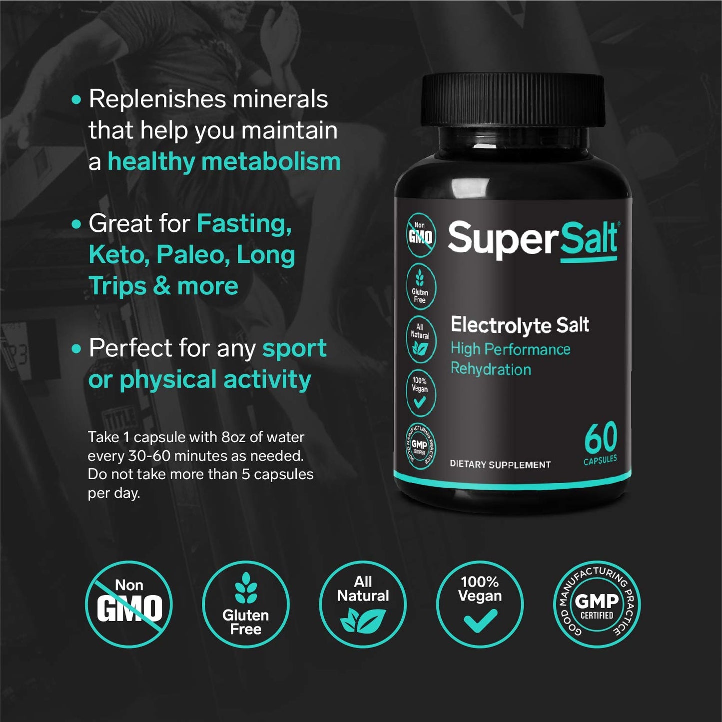 SuperSalt Keto Electrolyte Supplement Salt Replacement Capsules, Tablets, 60 Count