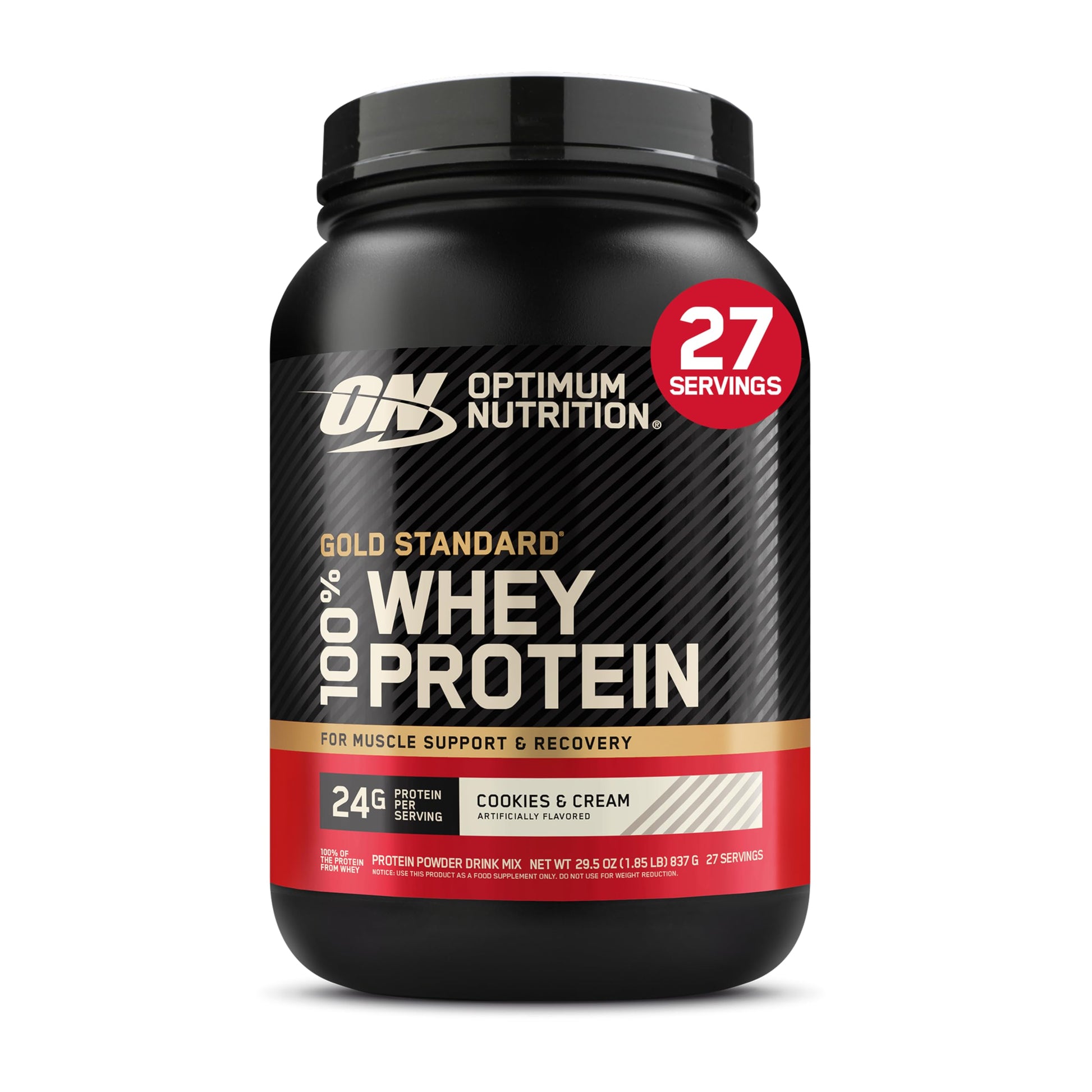 Optimum Nutrition Gold Standard 100% Whey Protein Powder Cookies & Cream, 2 lb, 32 Servings