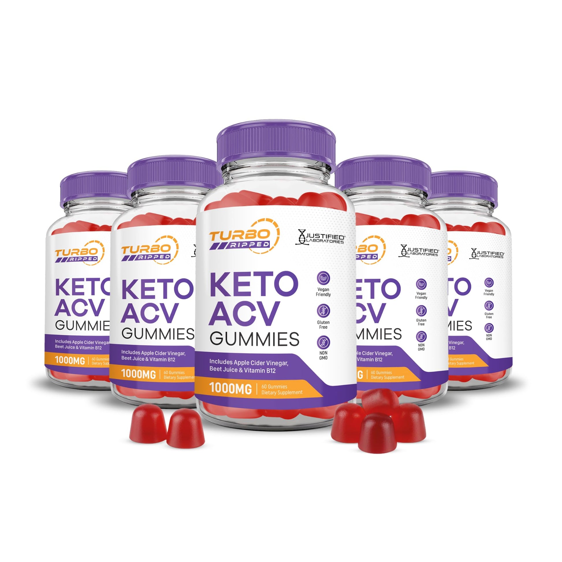Justified Laboratories Turbo Ripped Keto ACV Gummies (1000 mg), 300 Gummies