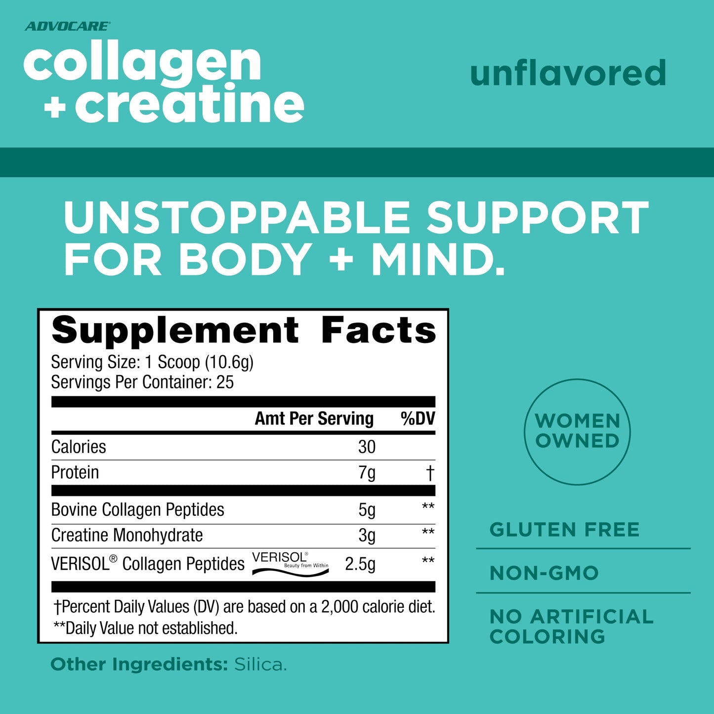 AdvoCare Collagen + Creatine - Creatine Monohydrate & Bovine Collagen Peptides Unflavored Powder, 9.3 oz