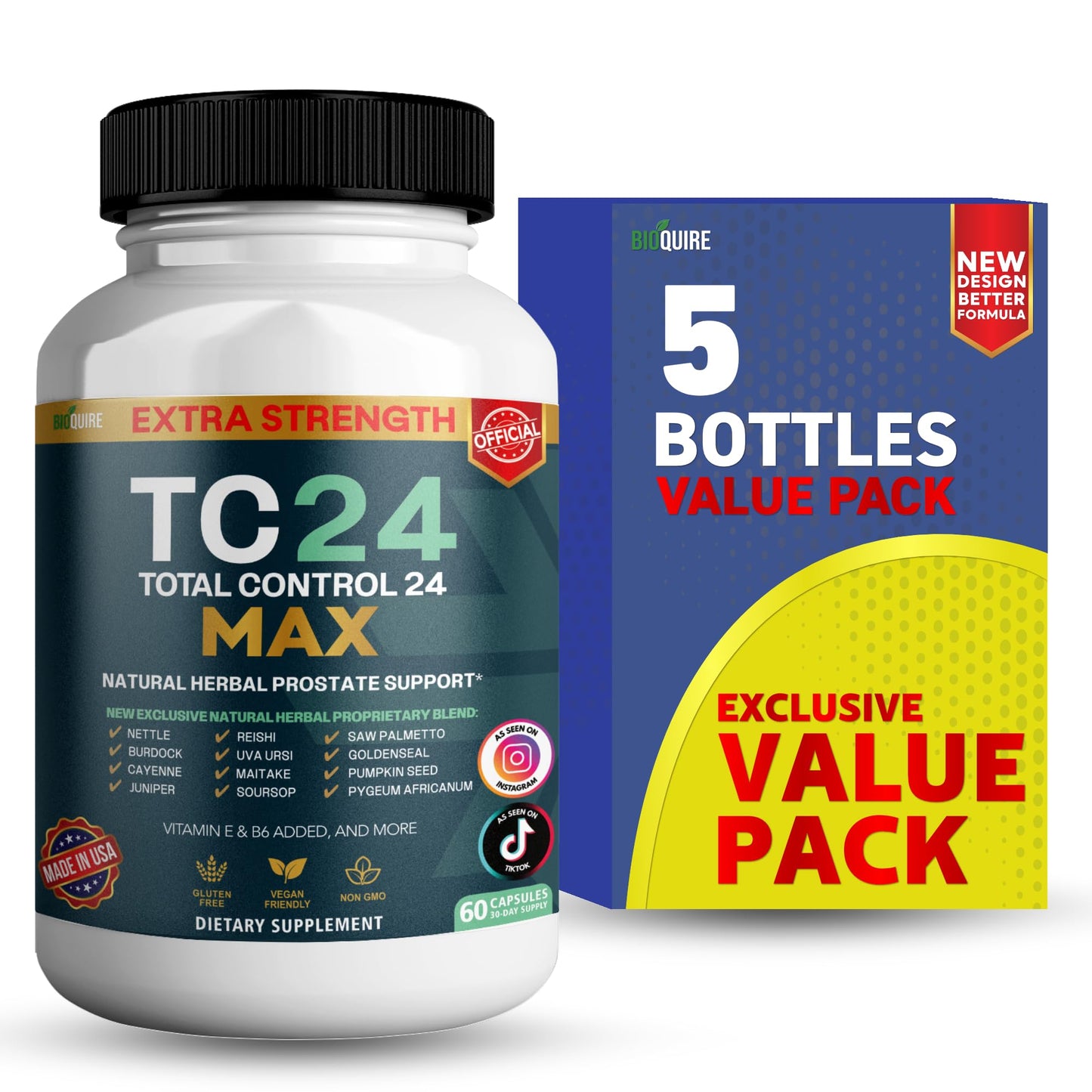 BIOQUIRE Total Control 24 Max Natural Herbal Prostate Support 60 Capsules