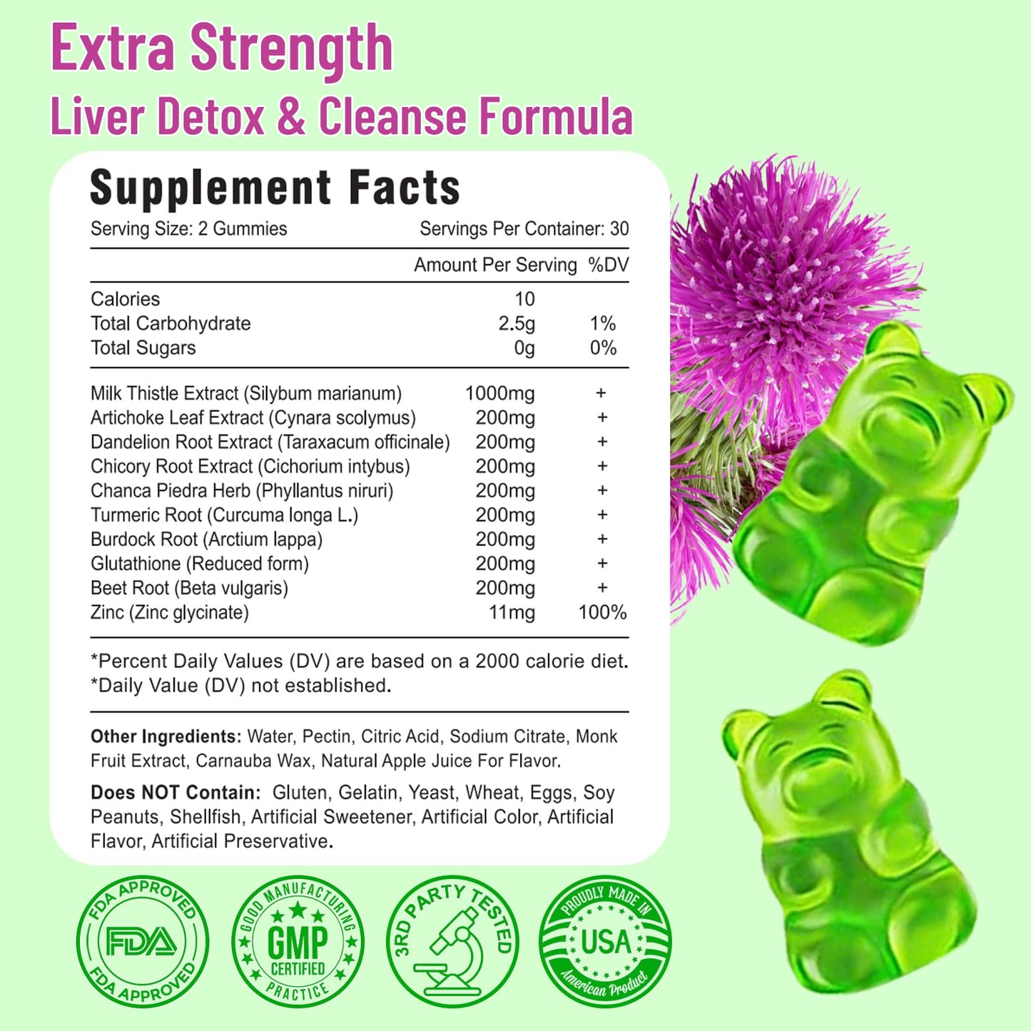 Vazatisi Liver Cleanse Detox Repair Gummies, Milk Thistle with Artichoke & Dandelion for Liver Support, Apple Flavor, 120 Count