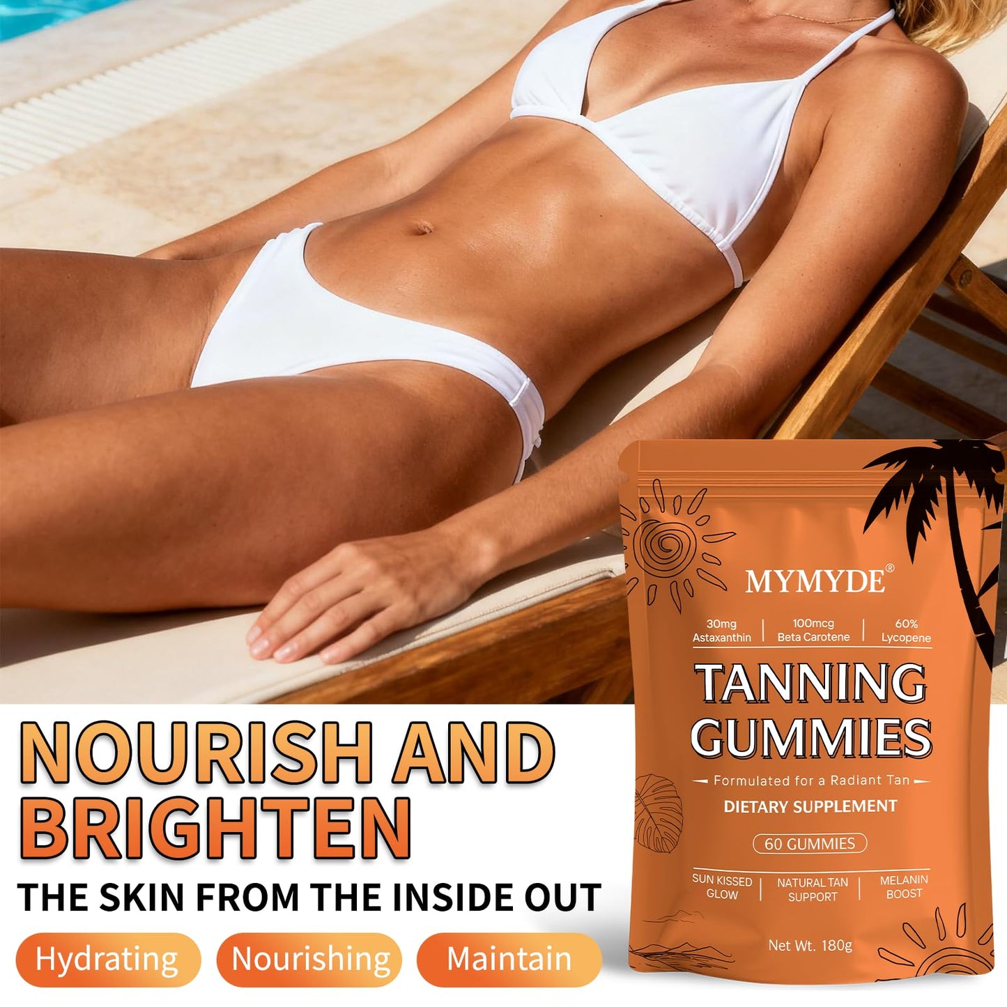 MYMYDE New Skin Natural Tanning Gummies Gummy 60 Count