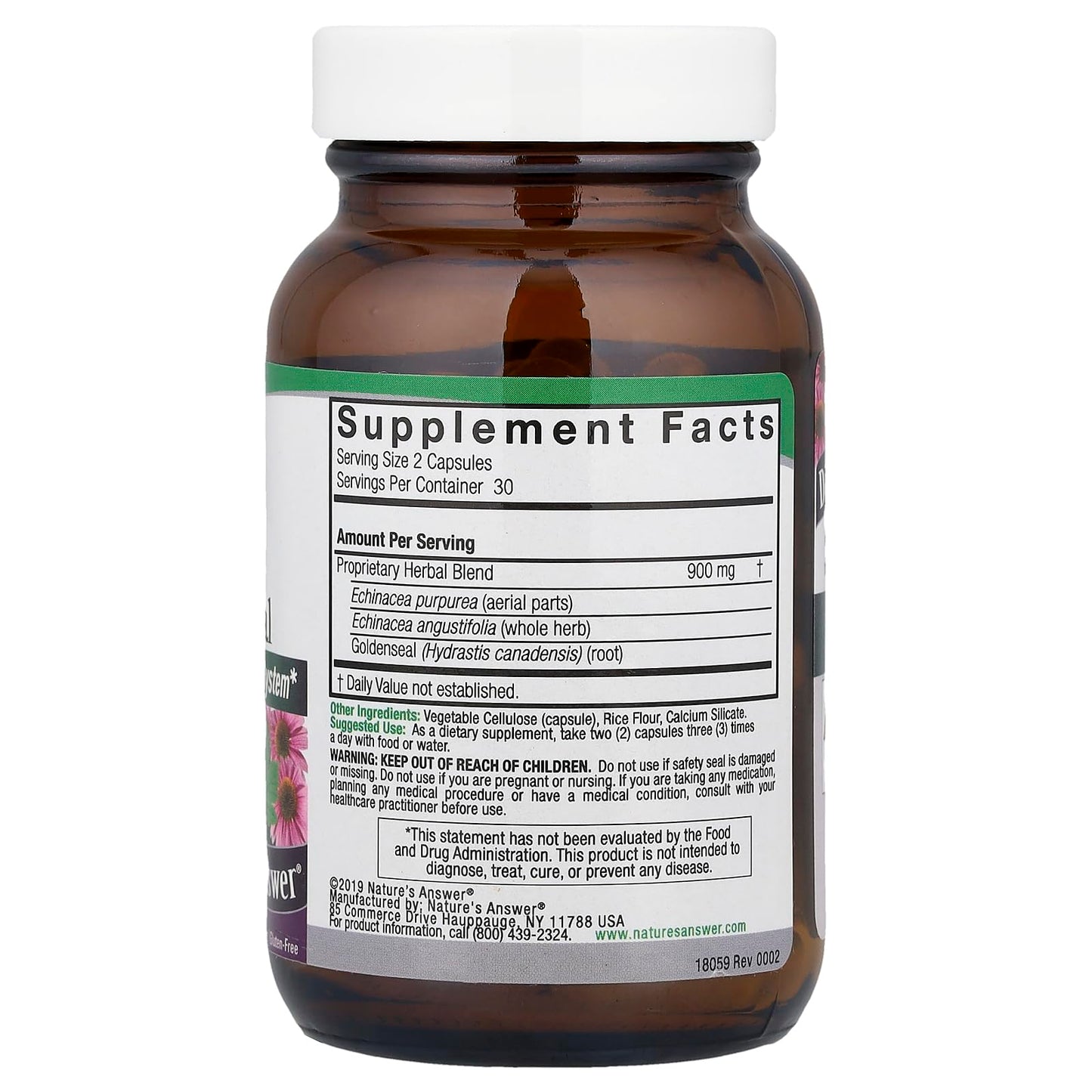Nature's Answer Echinacea/Goldenseal (Herb & Root) Vegetarian Capsules, 60 Count