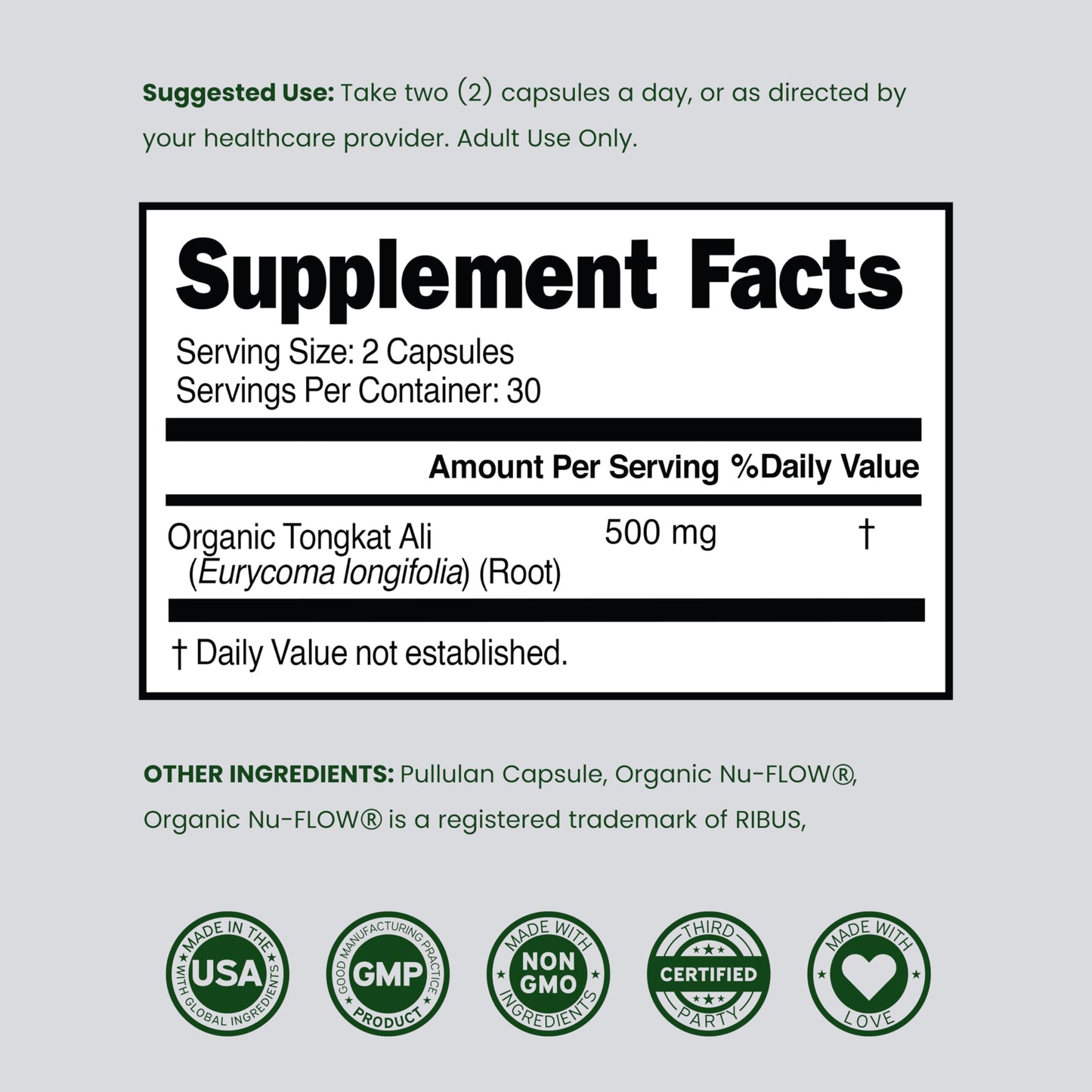 DORADO NUTRITION Organic Tongkat Ali Capsule 60 Count