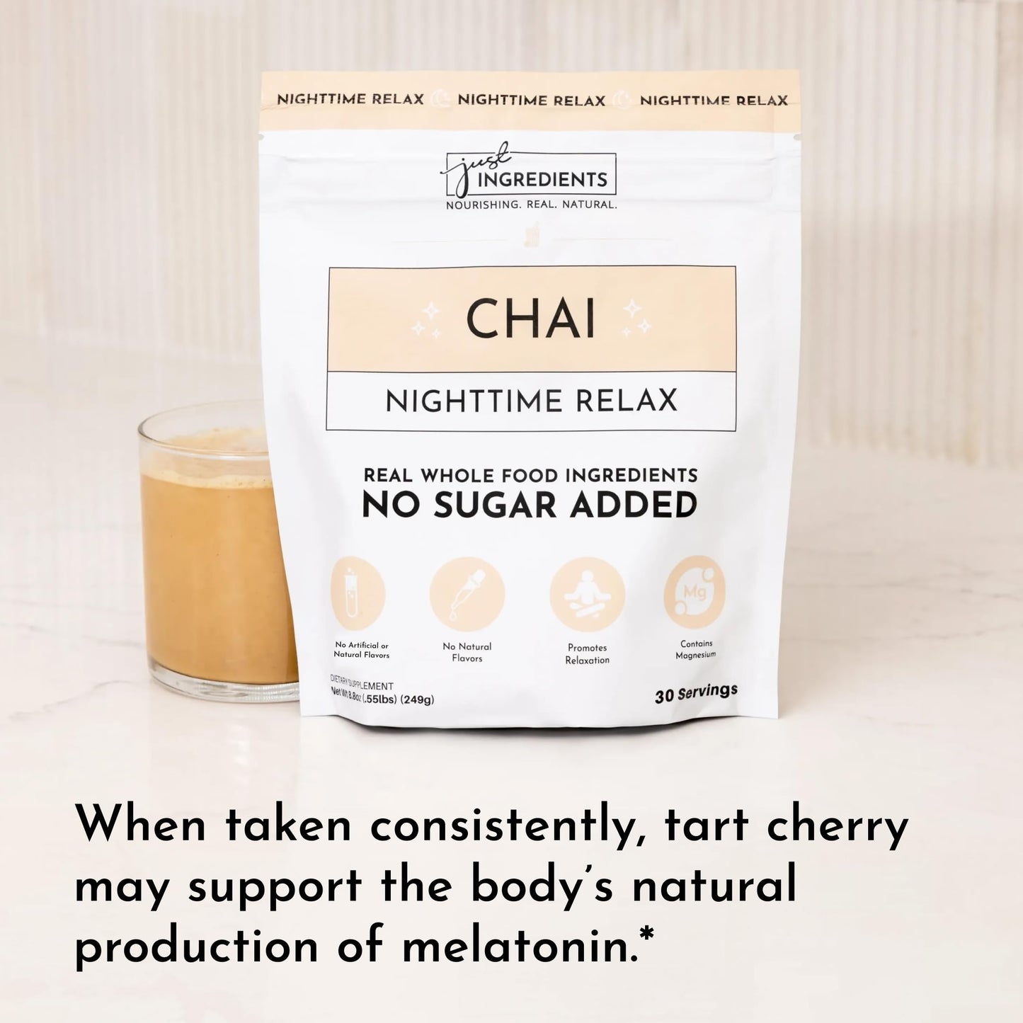 JUST INGREDIENTS Chai Nighttime Relax Drink - Magnesium Powder 5.4