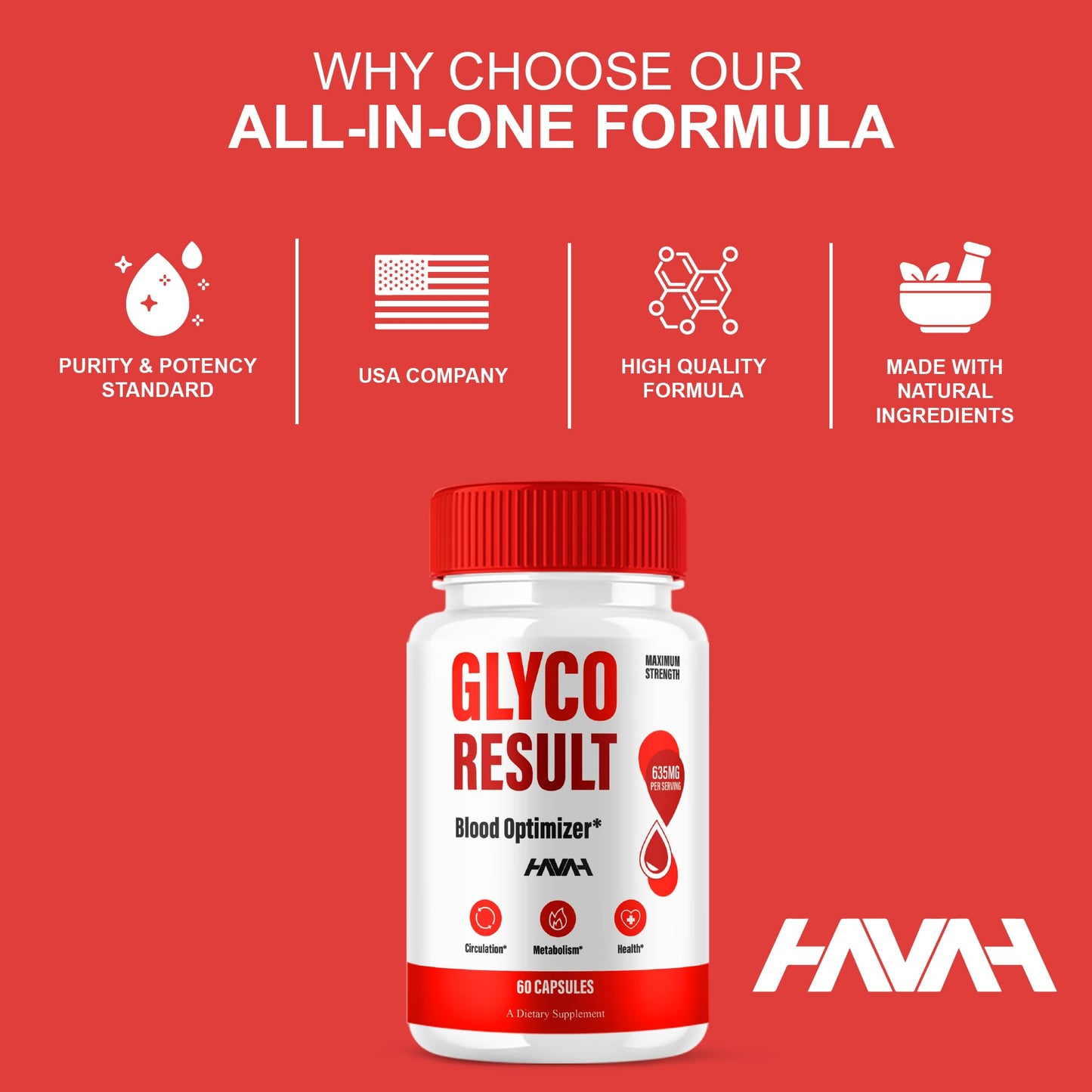Havah Glyco Result Blood Optimizer & Overall Health, 120 Capsules