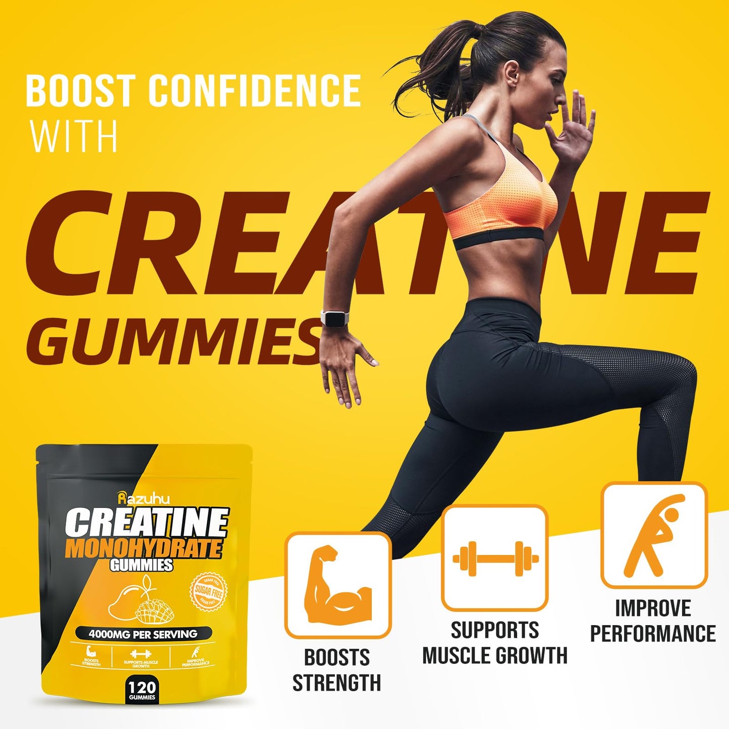 Razuhu Creatine Monohydrate Gummies, 100 Count