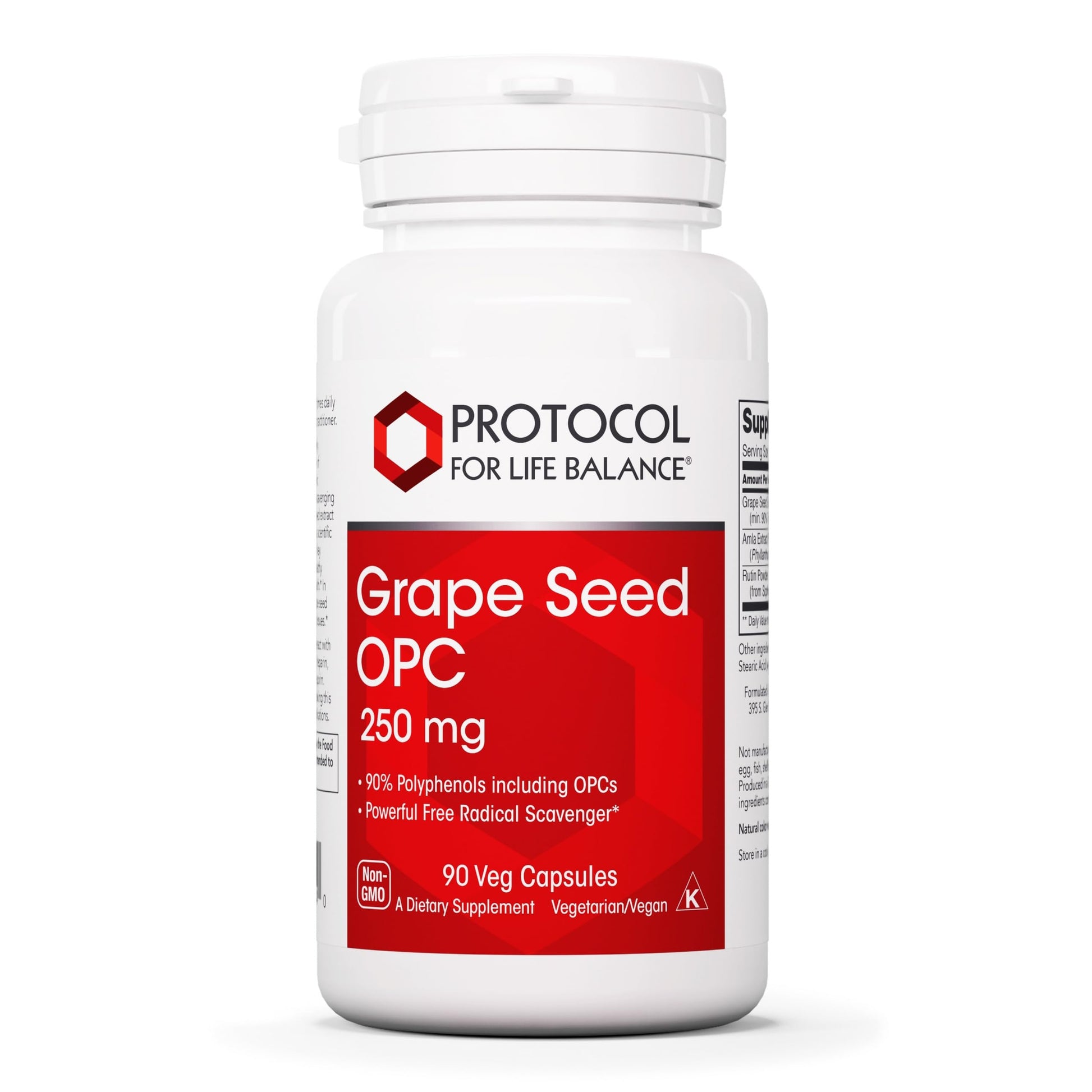 Protocol for Life Balance Grape Seed OPC 250mg - 90% Polyphenols with Rutin & Amla Fruit Extract Capsule, 90 Veg Caps