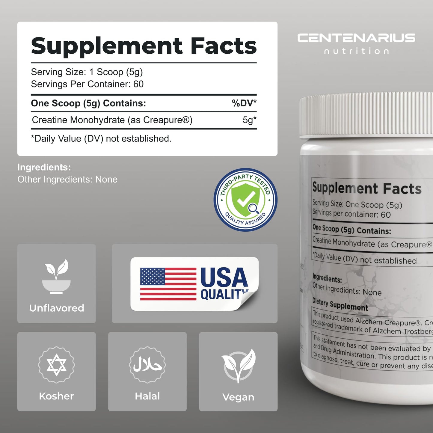 Centenarius Nutrition Creapure Creatine Monohydrate Powder, 10.6 Ounce