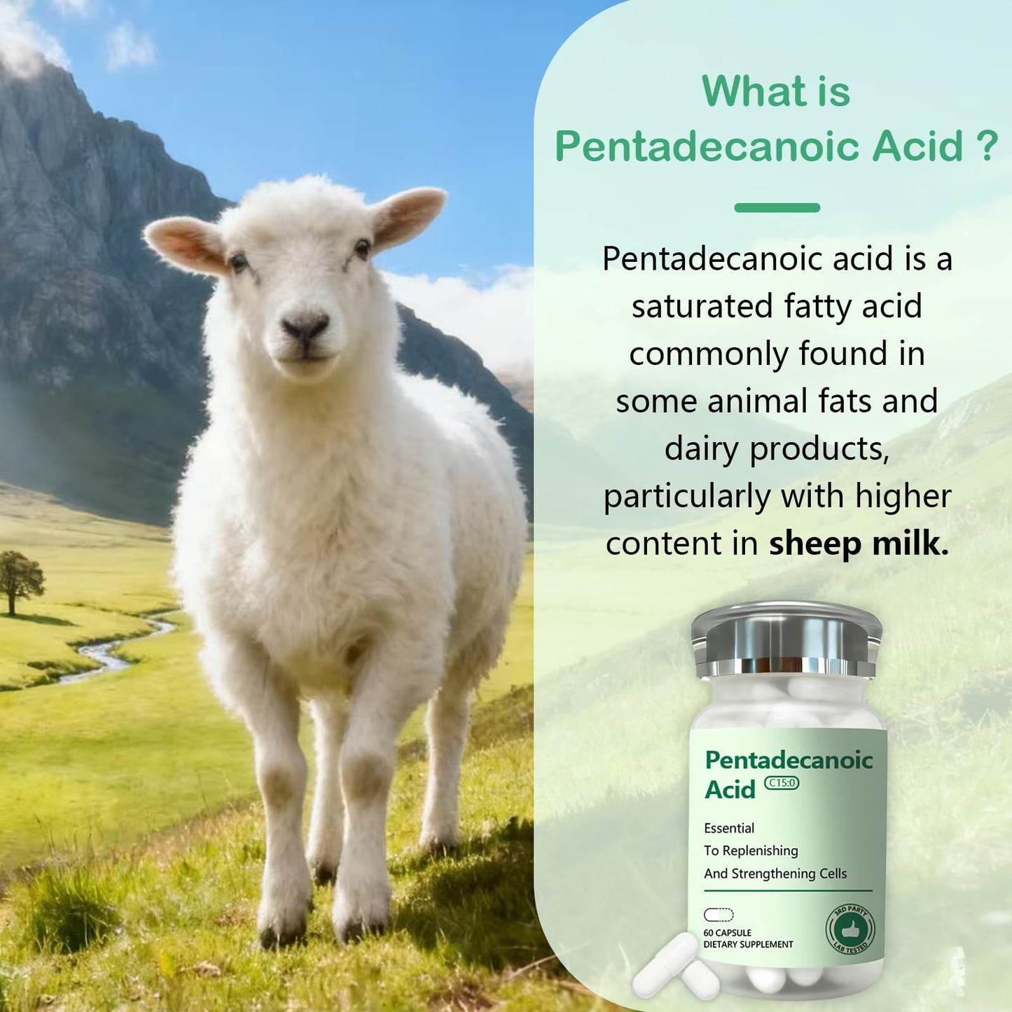 DNOUHN Pentadecanoic Acid C15:0 Supplements 300mg Sourced from High-Altitude Sheep Milk Capsules 60