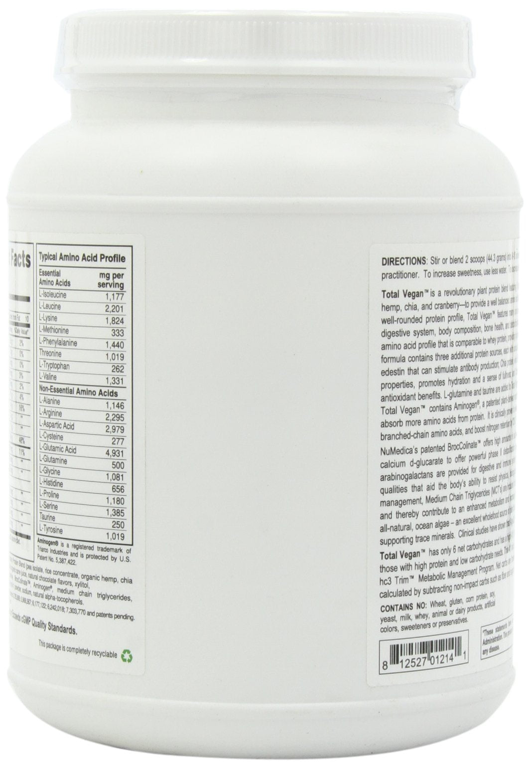 NuMedica Total Vegan Chocolate Delight Protein Powder, 21.86 Ounce, 14 Servings