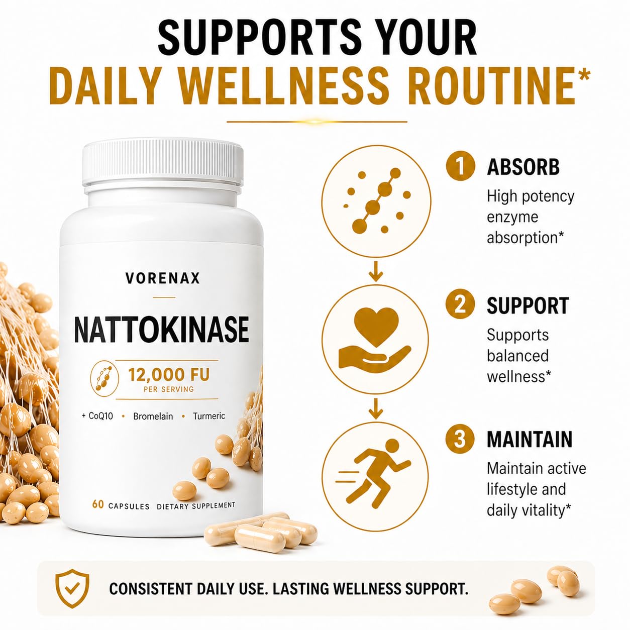 Pwkvsn VORENAX Nattokinase Capsules 60 Count