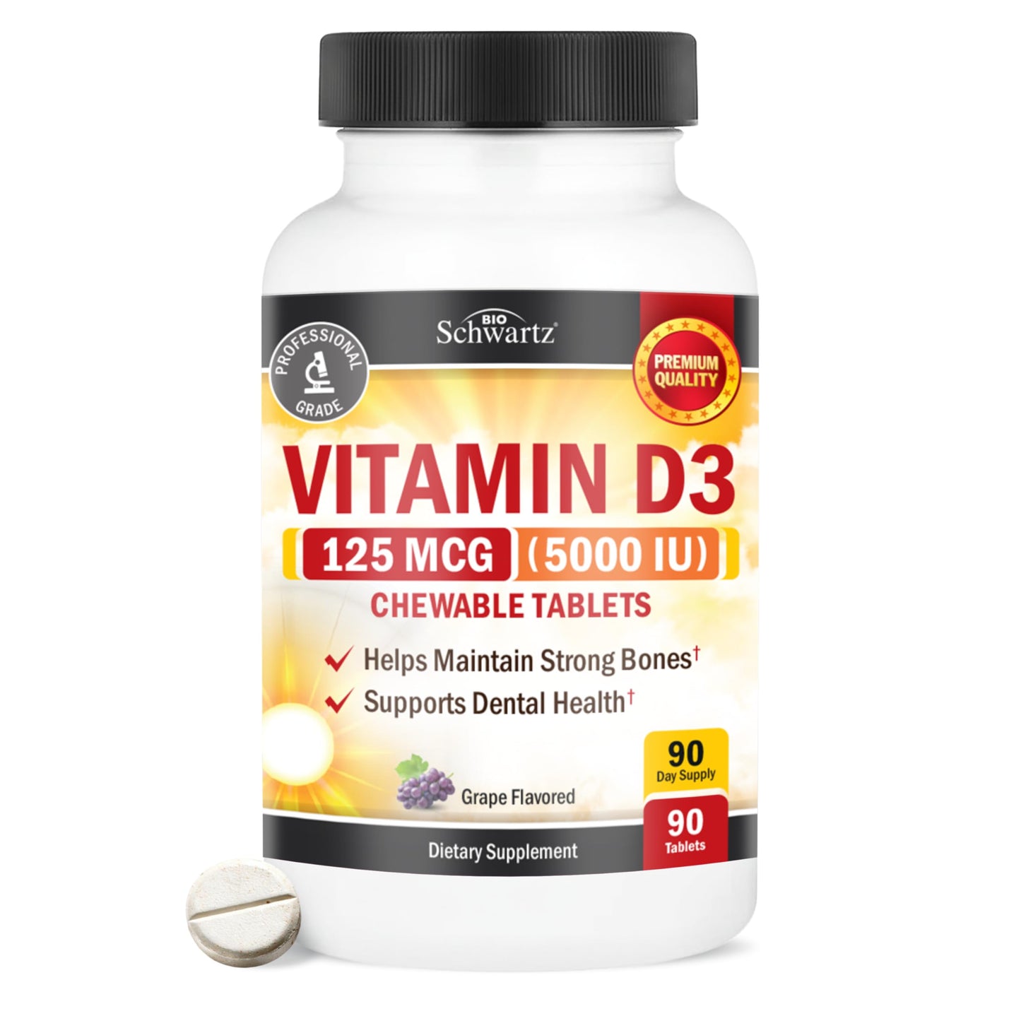 BioSchwartz Vitamin D3 5000 IU (125 mcg) Tablets, 90 Count