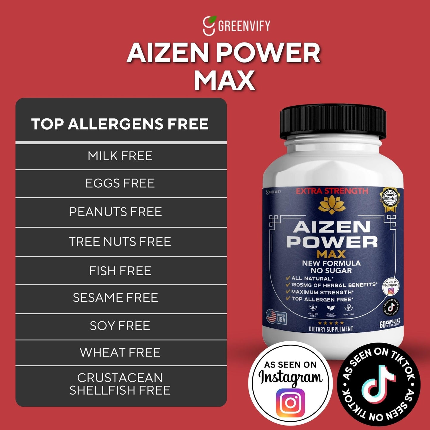GREENVIFY Aizen Power Max Extra Strength Maca Root Complex 60 Capsules
