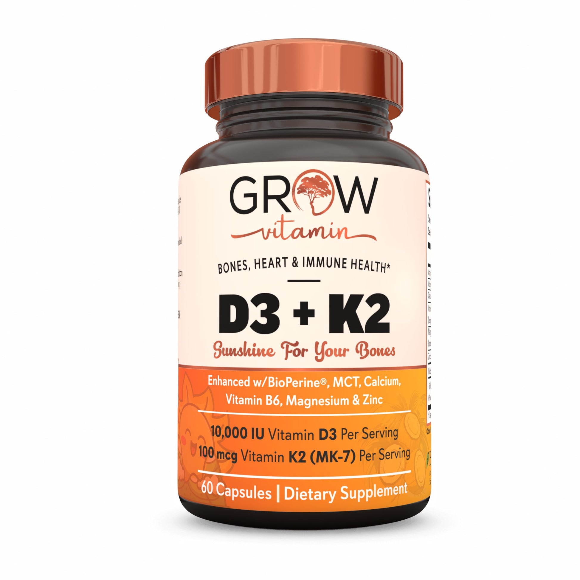 Grow Vitamin D3 K2 with MCT Oil, 60 Capsules