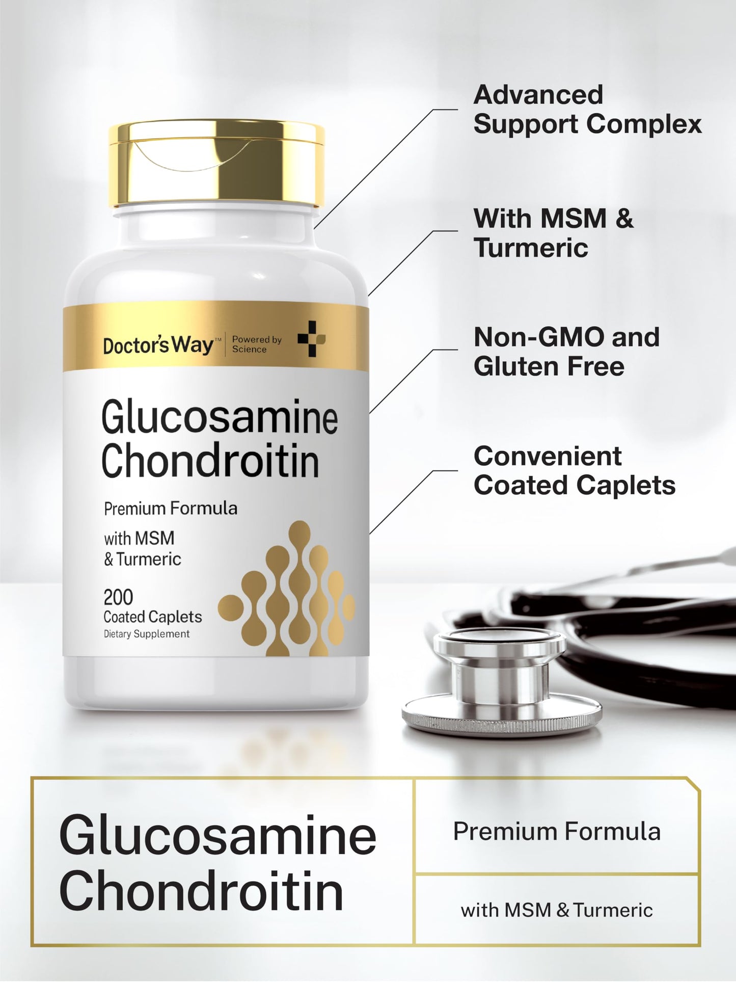Doctor's Way Glucosamine Chondroitin MSM Turmeric Caplets, 200 Count