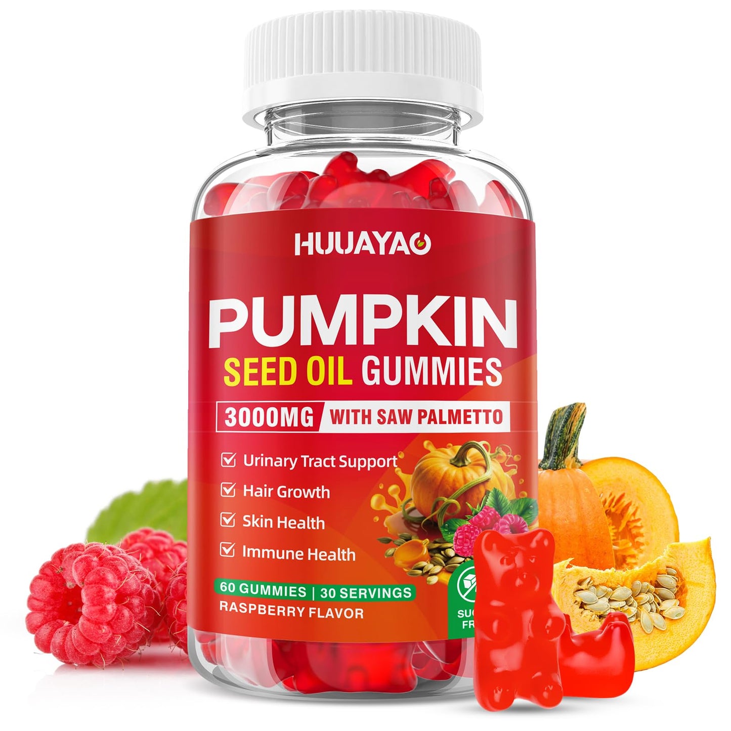 HUUAYAO Pumpkin Seed Oil Gummies 3000MG 60 Count