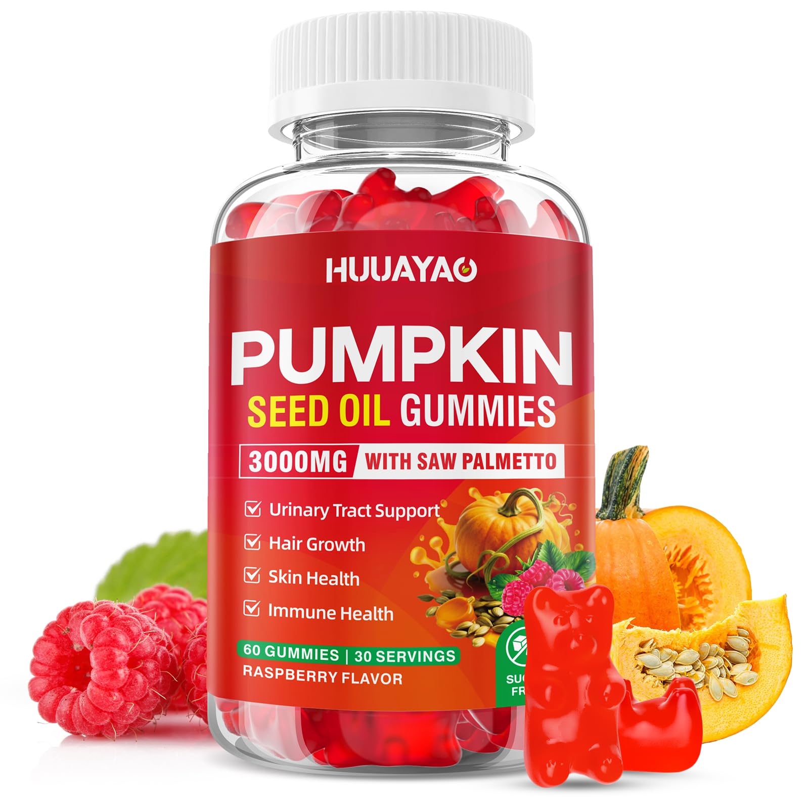HUUAYAO Pumpkin Seed Oil Gummies 3000MG 60 Count