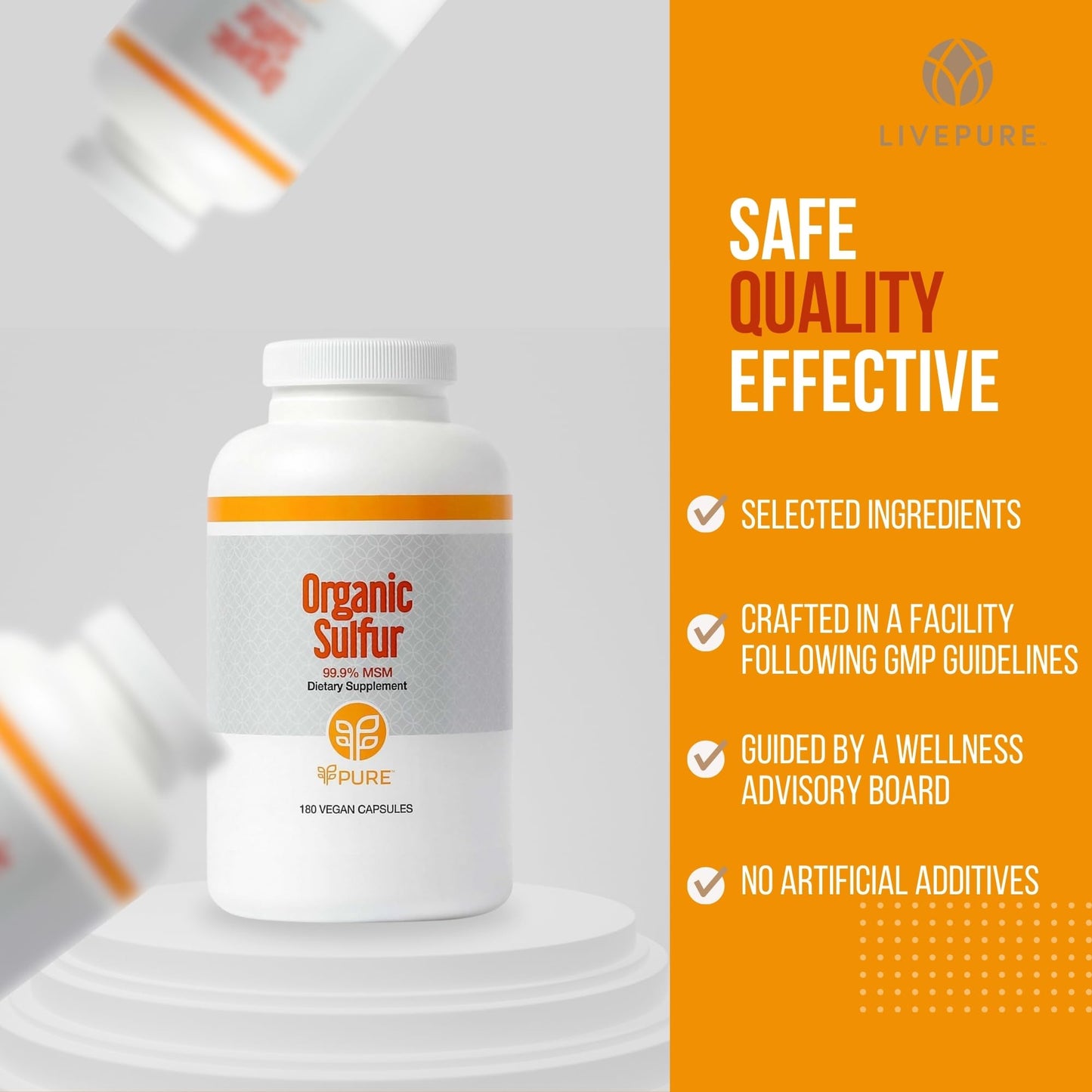 PURE Organic Sulfur MSM 180 Capsules