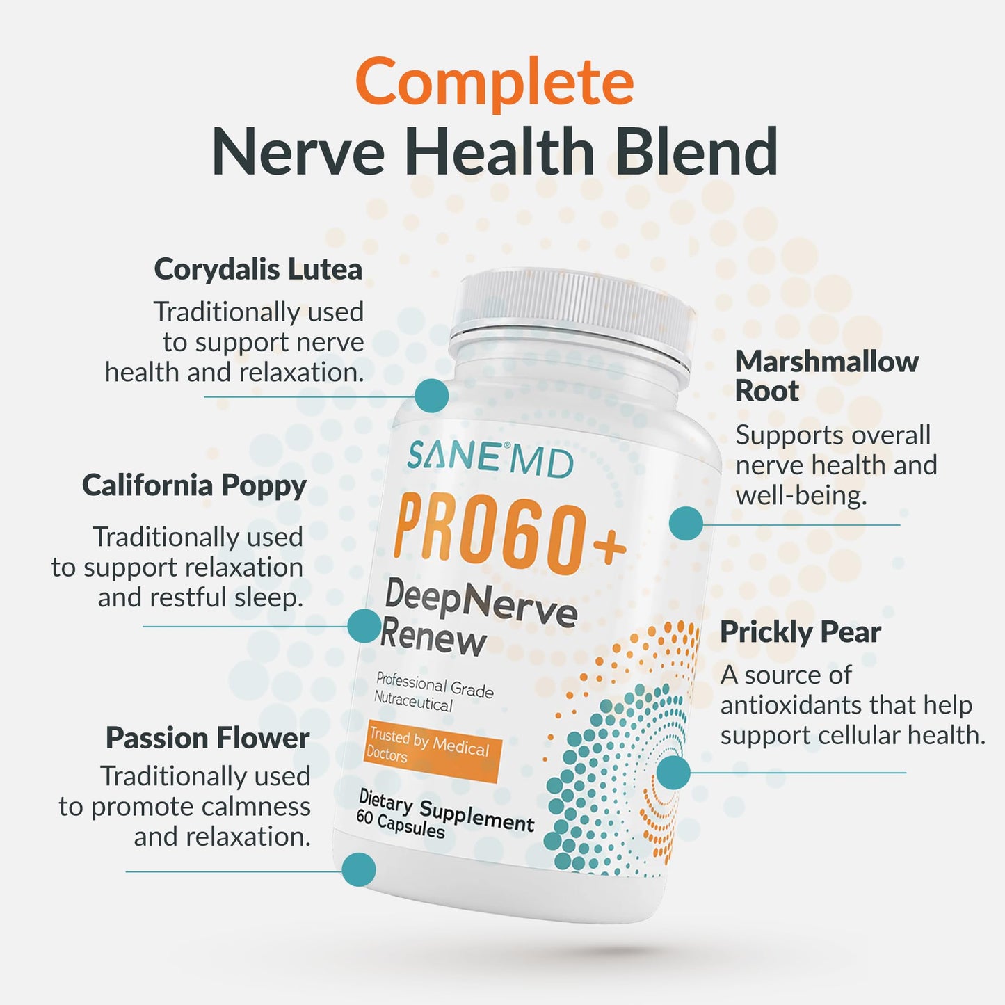 SANE PRO60+ DeepNerve Renew Nerve Support Supplement Capsules, 60 Count