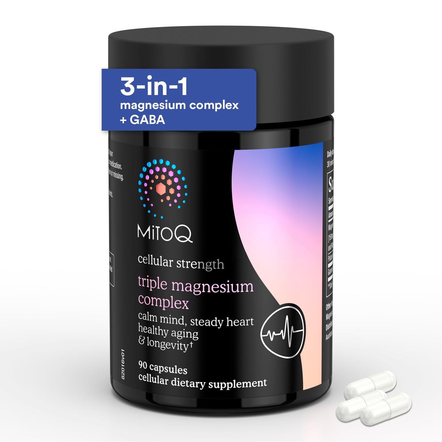MitoQ Triple Magnesium Complex Capsules - Magnesium Glycinate, Taurinate, and Oxide with GABA, 90 Capsules