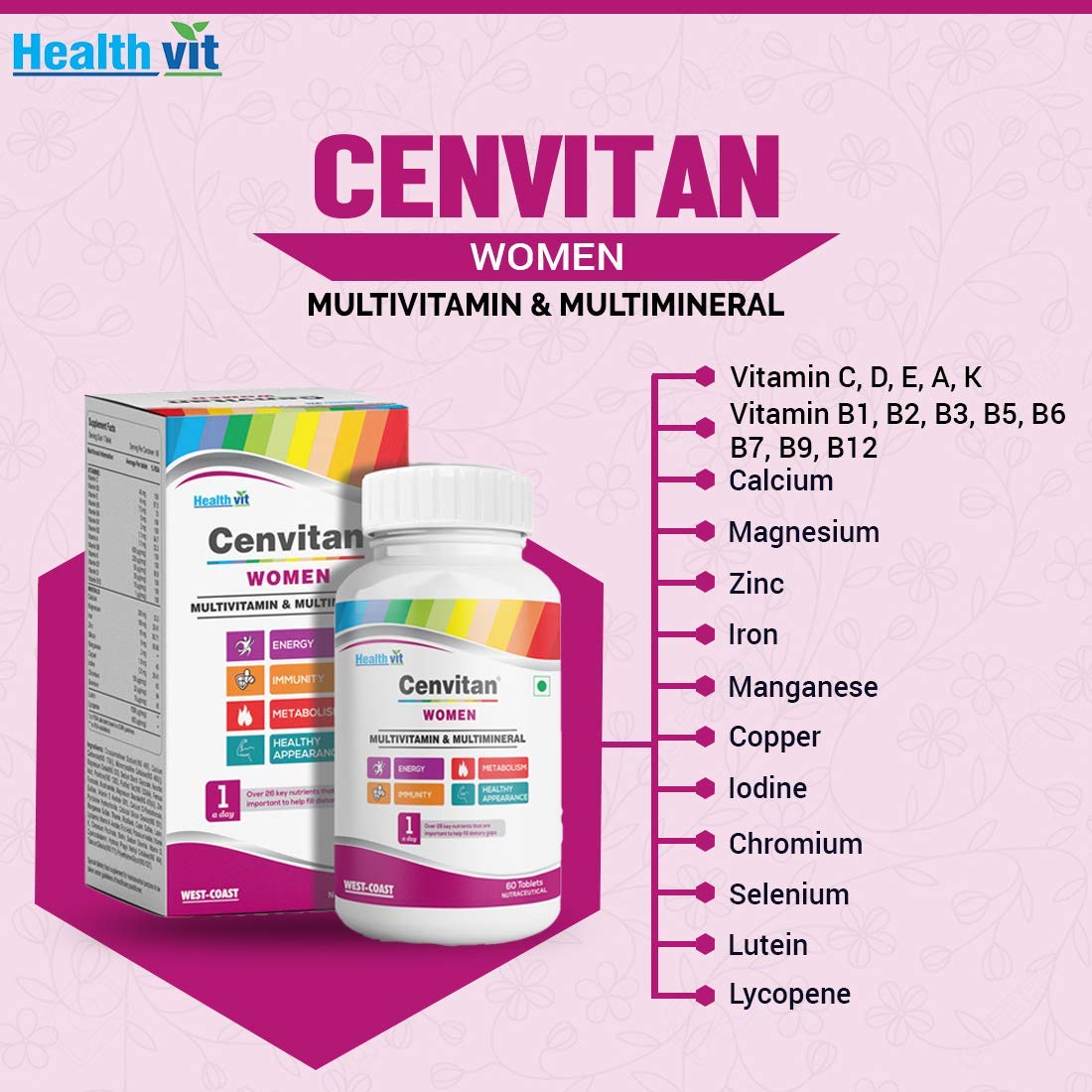 Kaxilu Cenvitan Women Multivitamin & Multimineral with 26 Nutrients, 60 Tablets