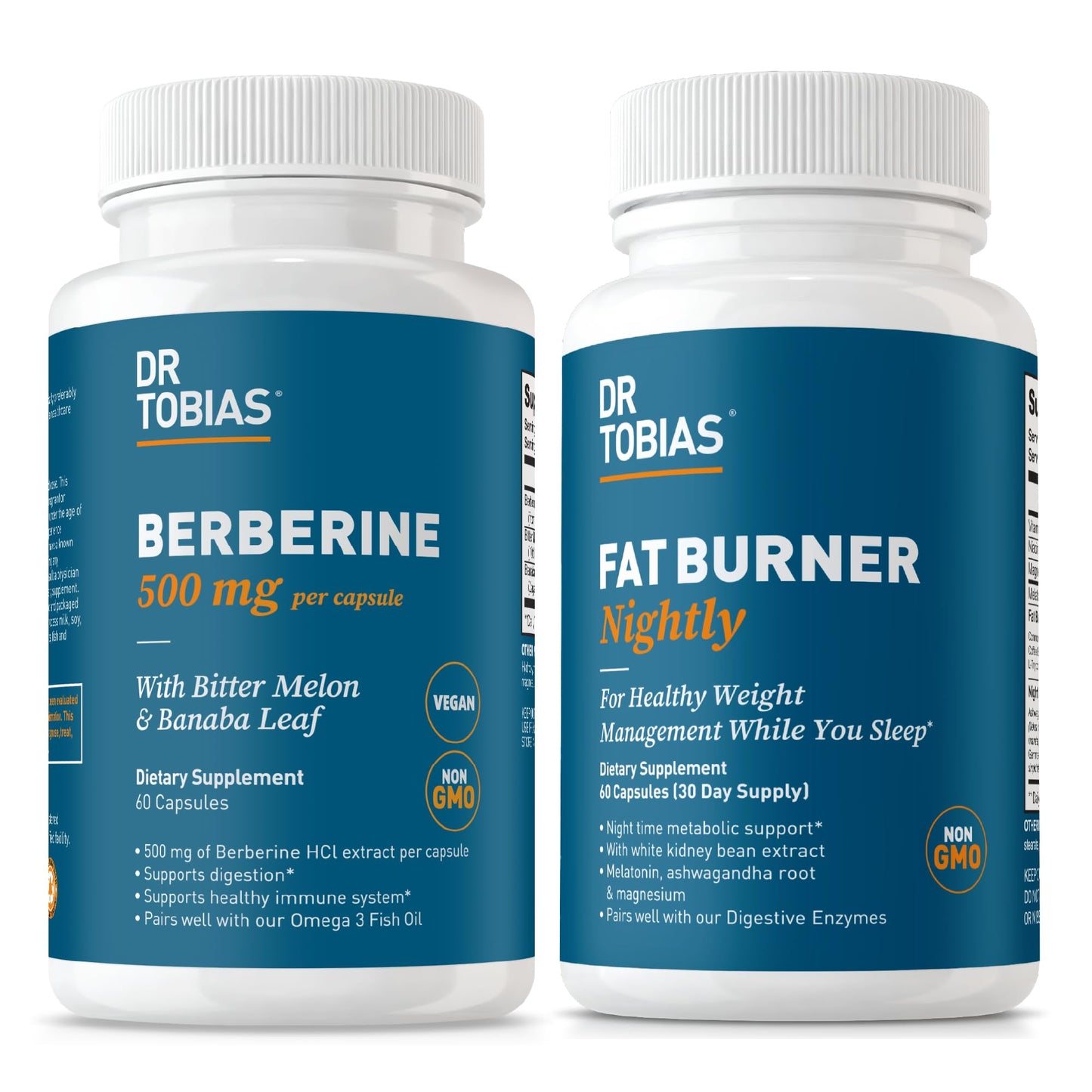 Dr. Tobias Berberine 500 mg & Fat Burner Nightly with White Kidney Bean & Ashwagandha Capsules, 120 Count