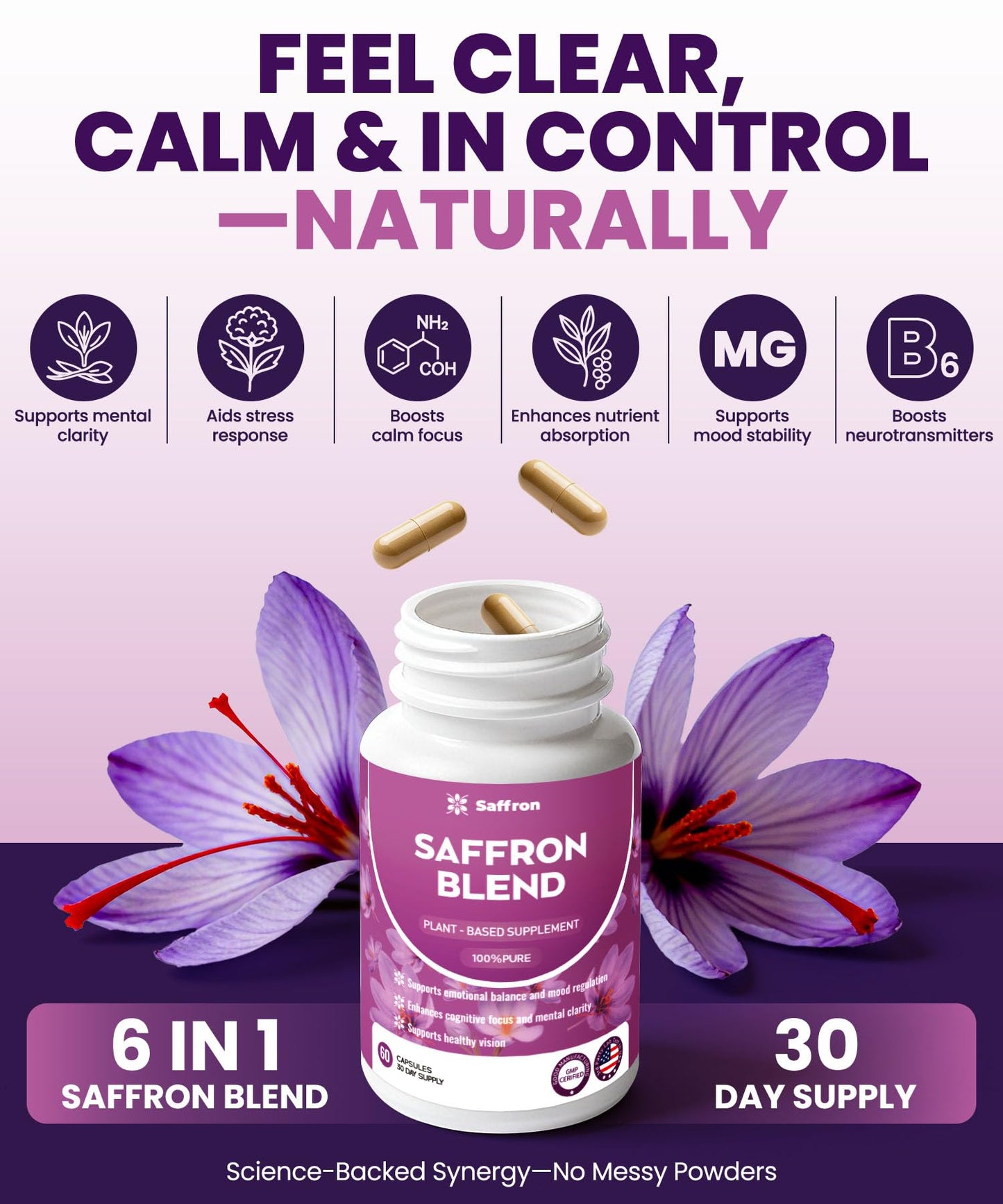 ZonaVitalis Saffron Supplements for Mood, Energy & Vision Support Capsule 60 Count
