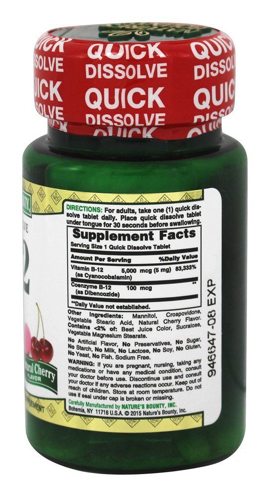 Nature's Bounty Vitamin B-12 5000 mcg Quick Dissolve Tablets, 80 Tablets
