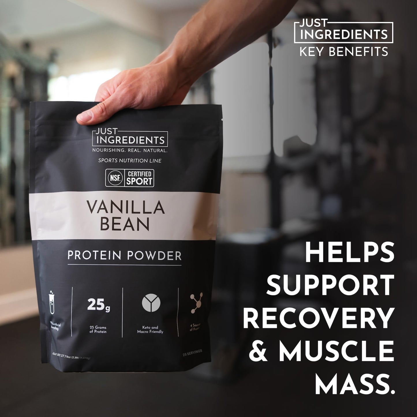 JUST INGREDIENTS Vanilla Bean Protein Powder, 25 Servings
