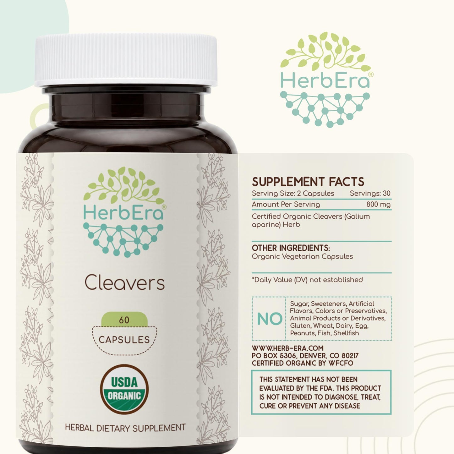 HerbEra USDA Organic Cleavers Capsules, 60 Capsules