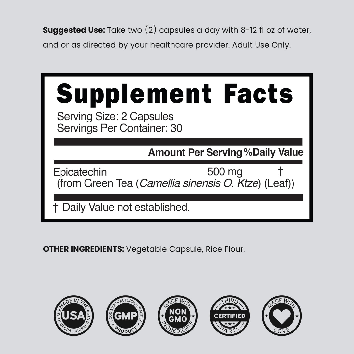 DORADO NUTRITION Epicatechin Extract 500mg Capsule 60 Count