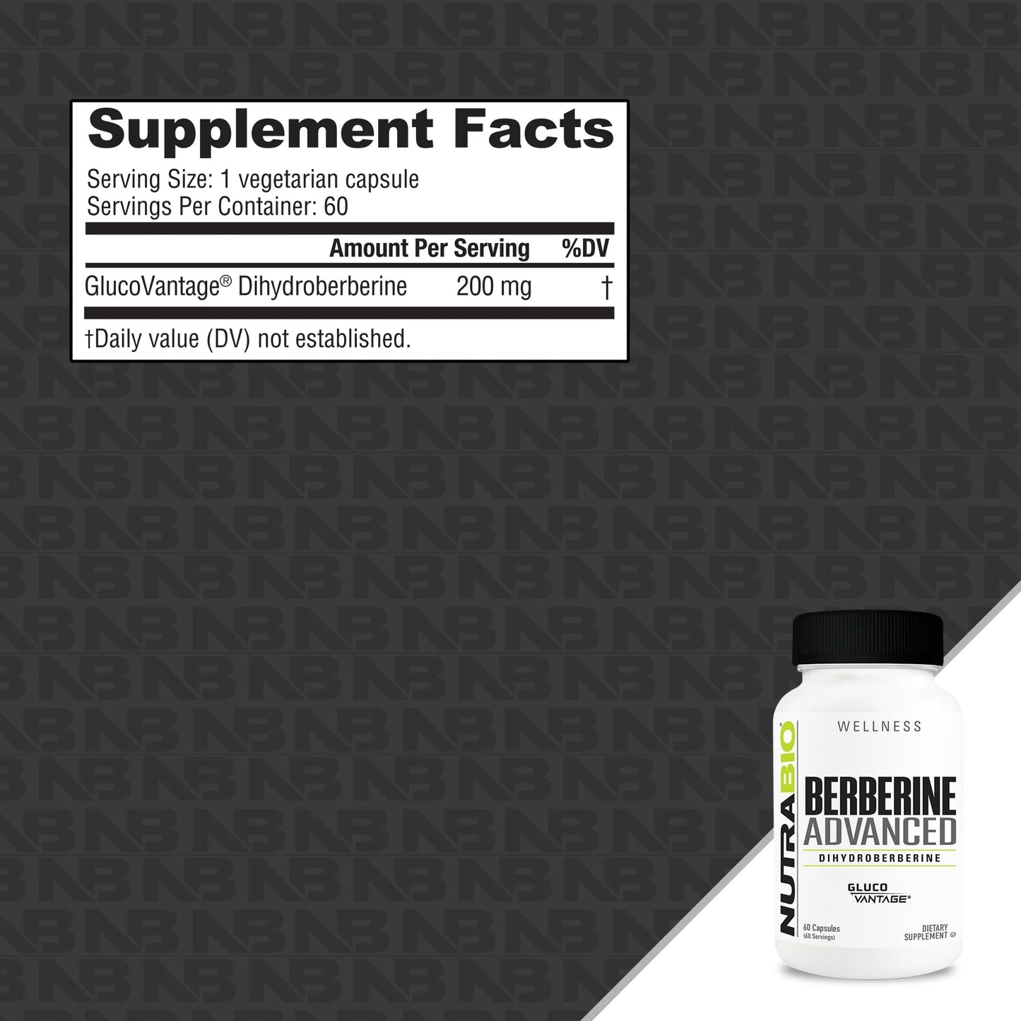 NutraBio Berberine Advanced Supplement (Dihydroberberine), 200 mg Capsule, 60 Count