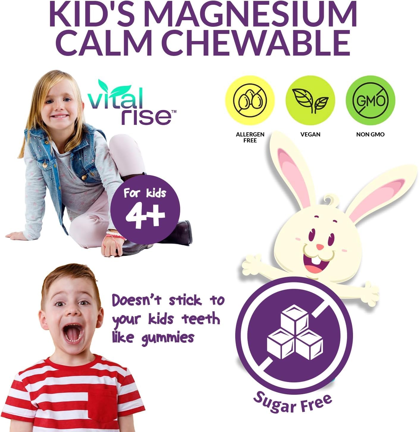 Vital Rise Kids Magnesium Chewable Tablets, 60 Count