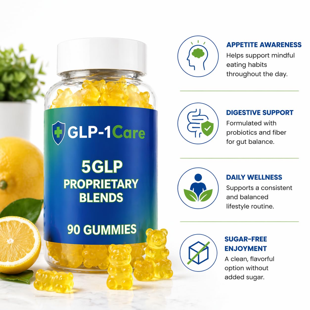GLP-1Care GLP-1 Gummy for Women & Men – Natural GLP1 Support with Akkermansia Probiotic & Berberine – 5X Targeted – Zero Sugar, 90 Gummies