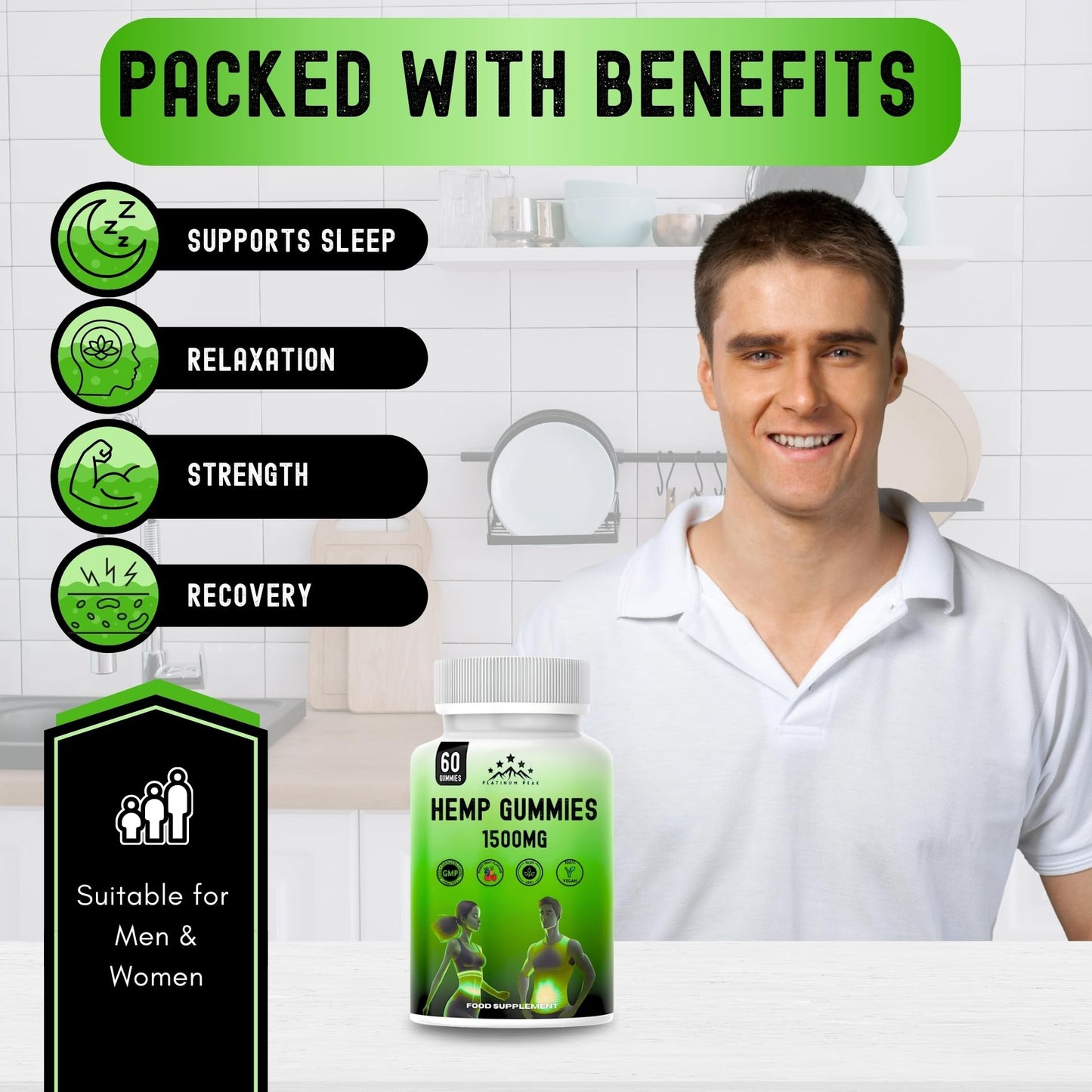 PlatinumPeak Hemp Gummies 1500mg Gummy, 60 Gummies