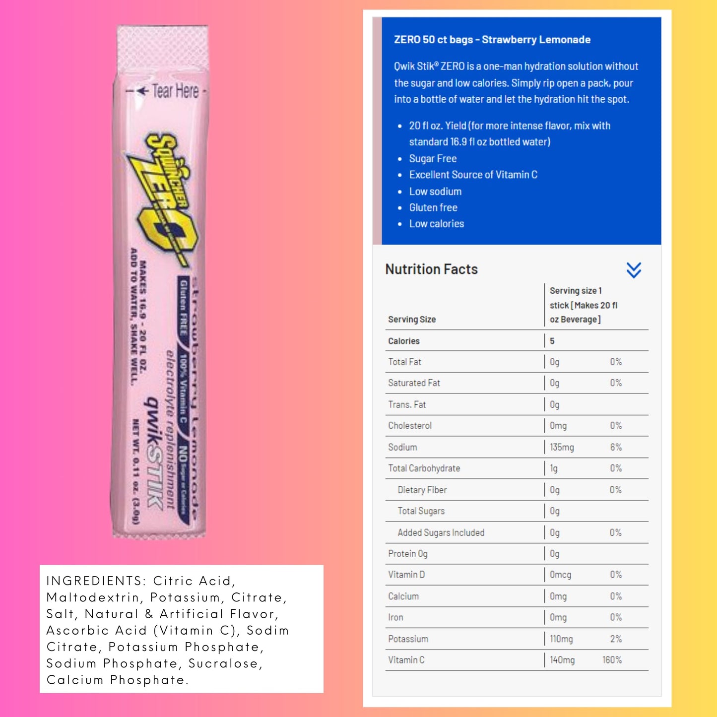 Sqwincher Zero Qwik Stik Zero Powder 10.58 oz