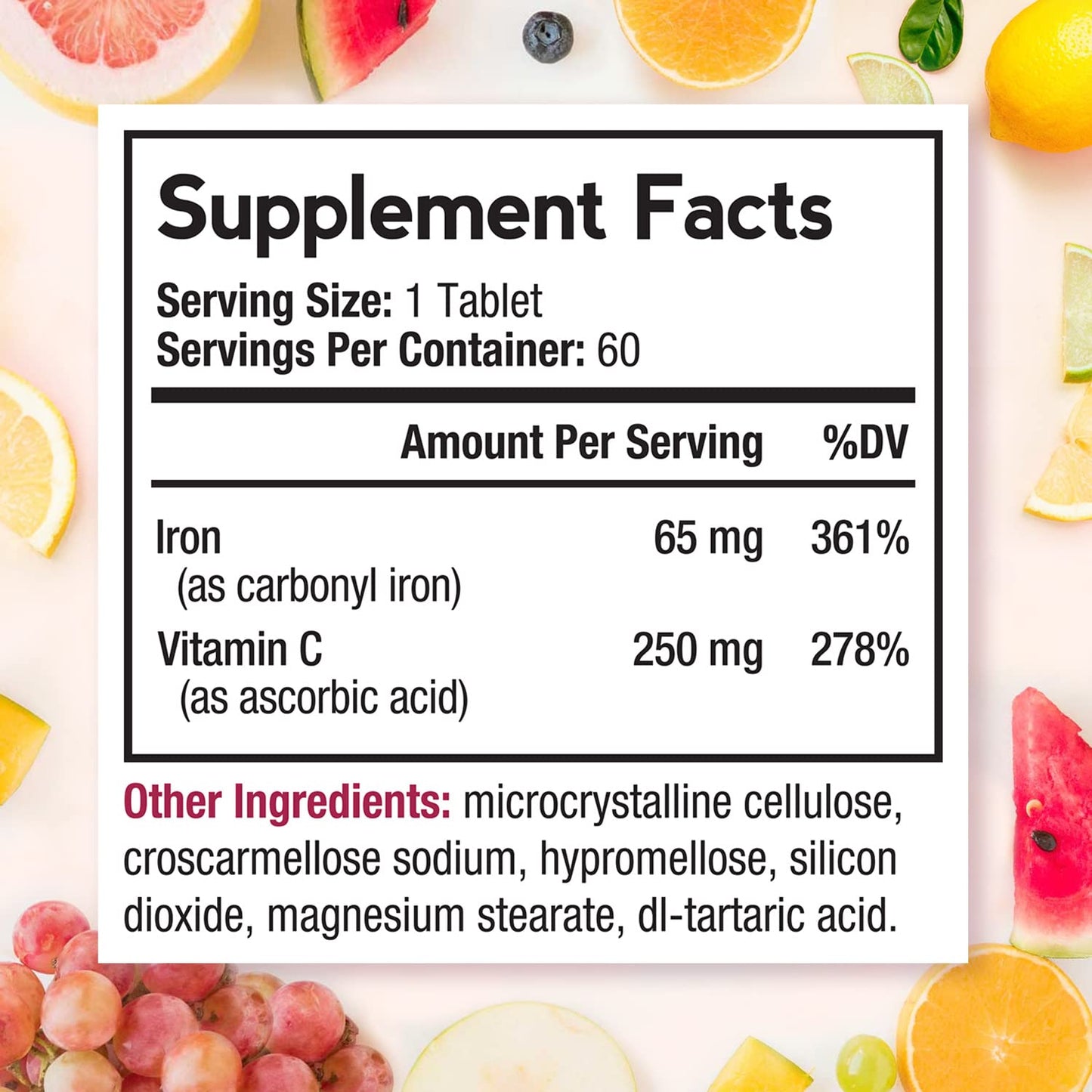 Doctor's Recipes Iron Supplement 65 mg with Vitamin C Tablets, 120 Count